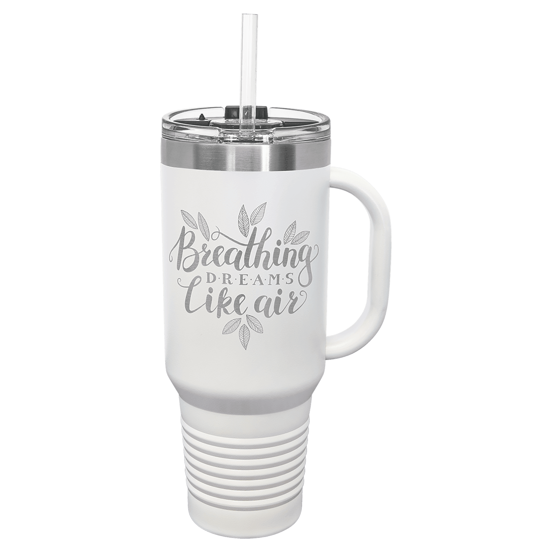 Polar Camel 40 oz. White Travel Mug w/Handle, Straw Included
