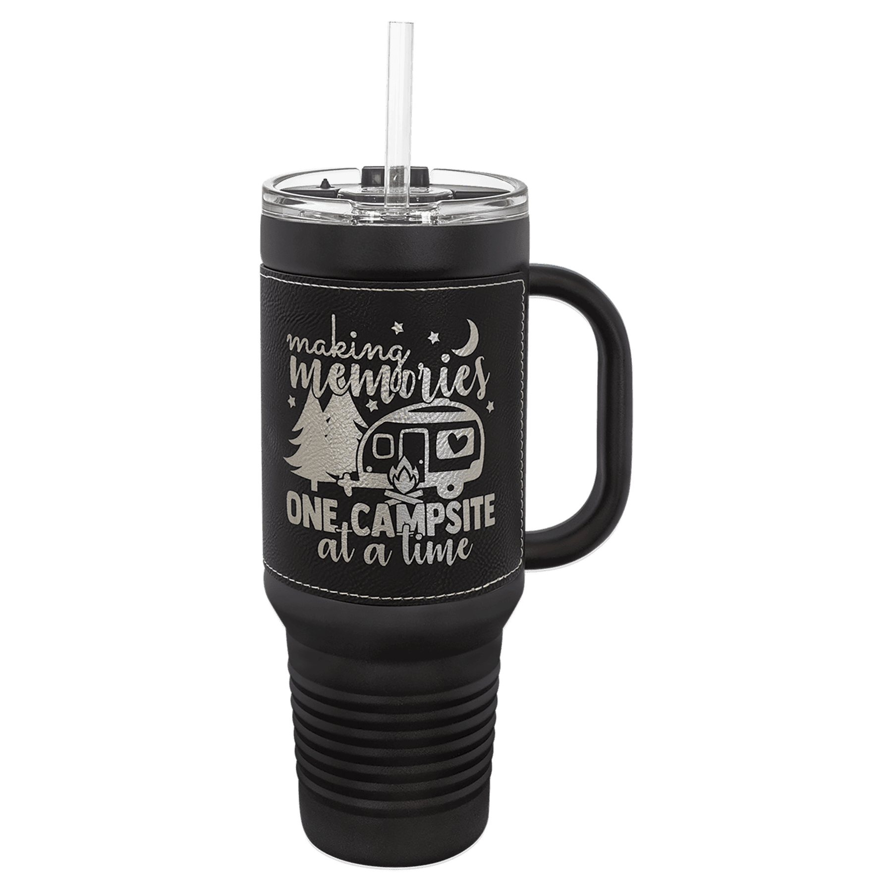 PC 40 oz. Black w/Black/Silver Leatherette Travel Mug