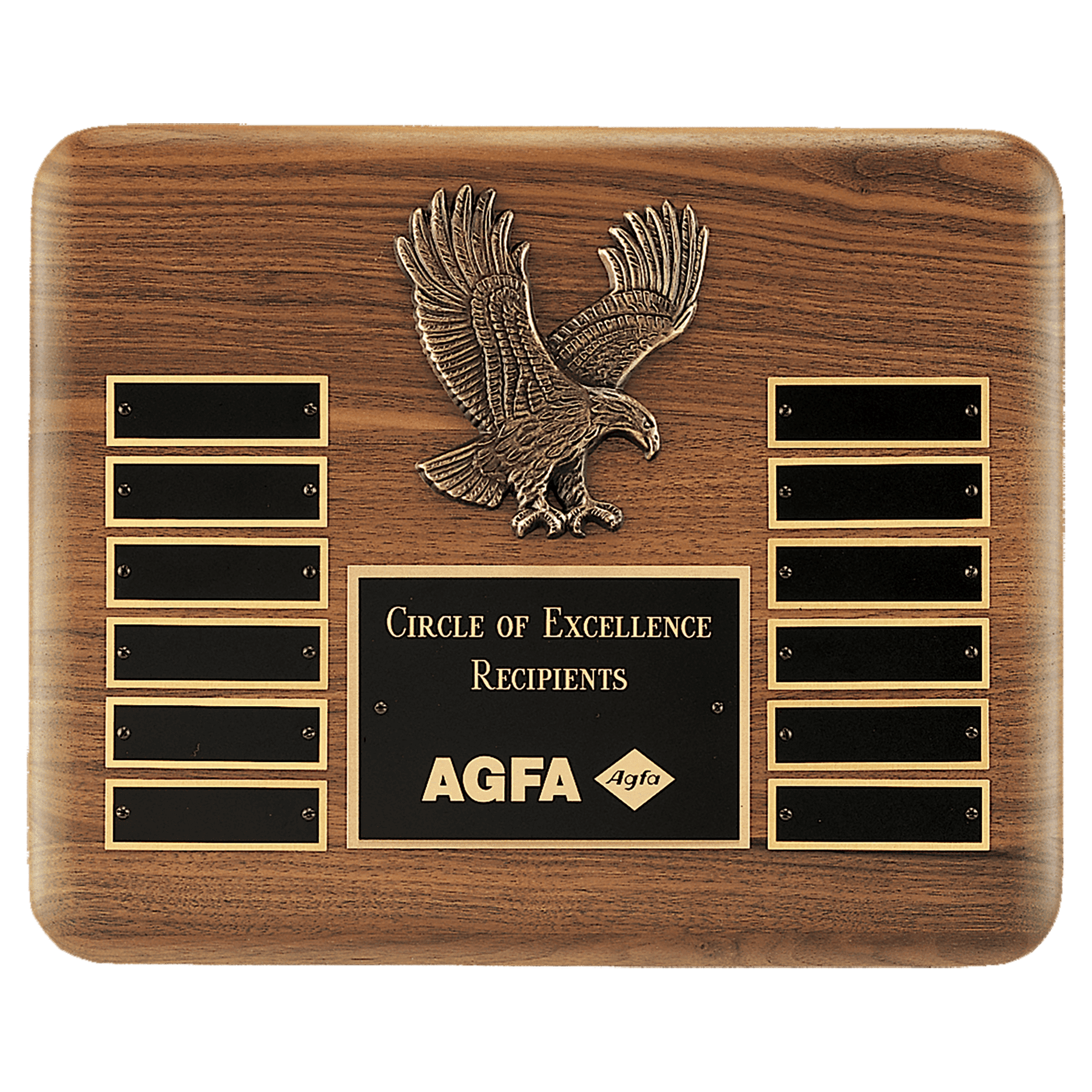 Solid American Walnut Plaque w/Eagle Casting & 12 Plates