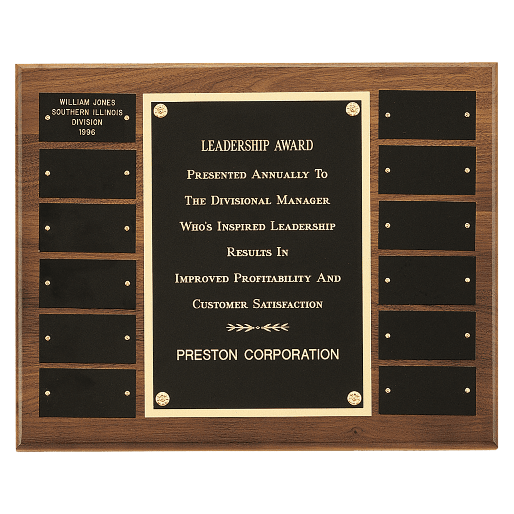 American Walnut 12 Plate Perpetual Plaque w/Brass Plates