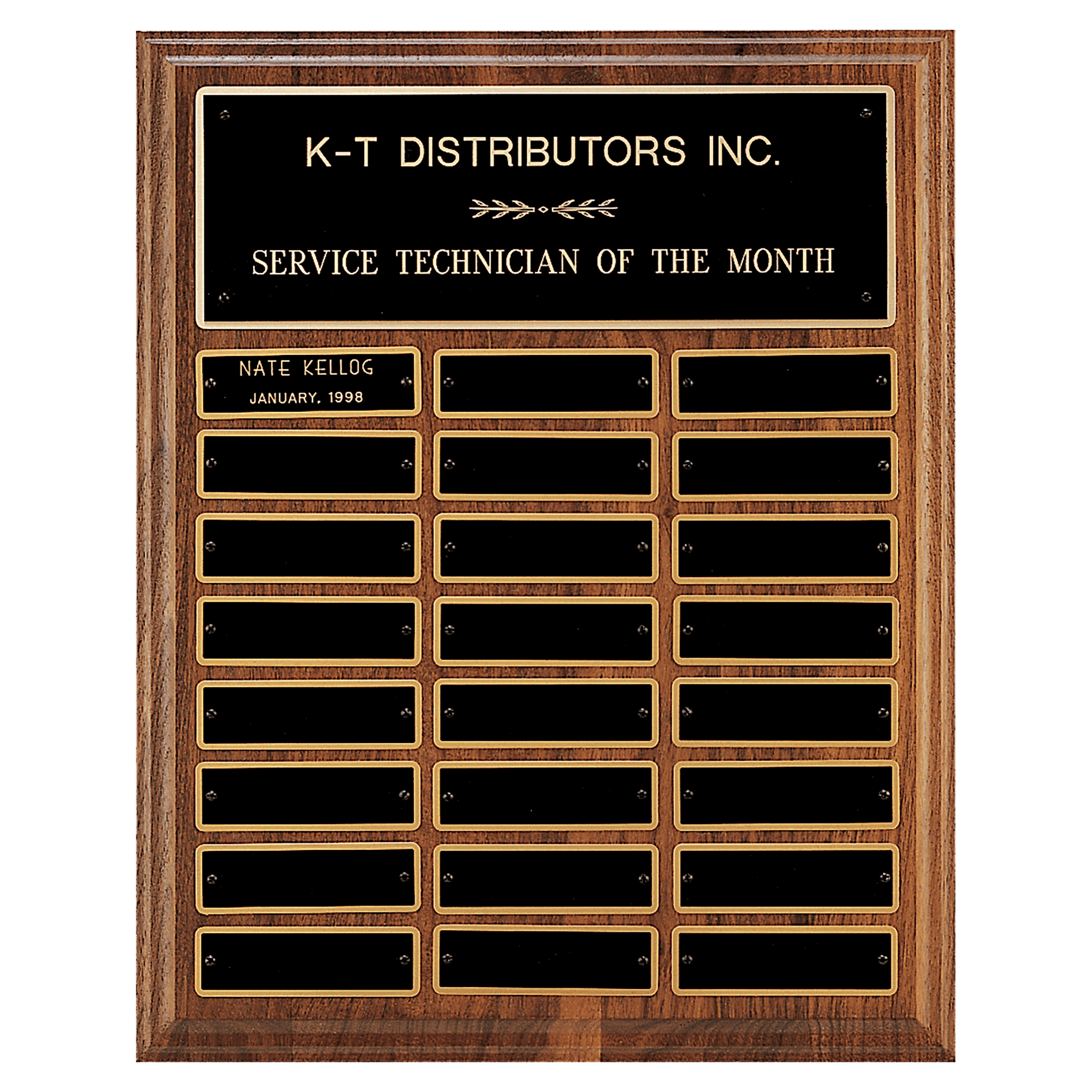 Walnut Step-Edge 24 Plate Perpetual Plaque w/Brass Plate