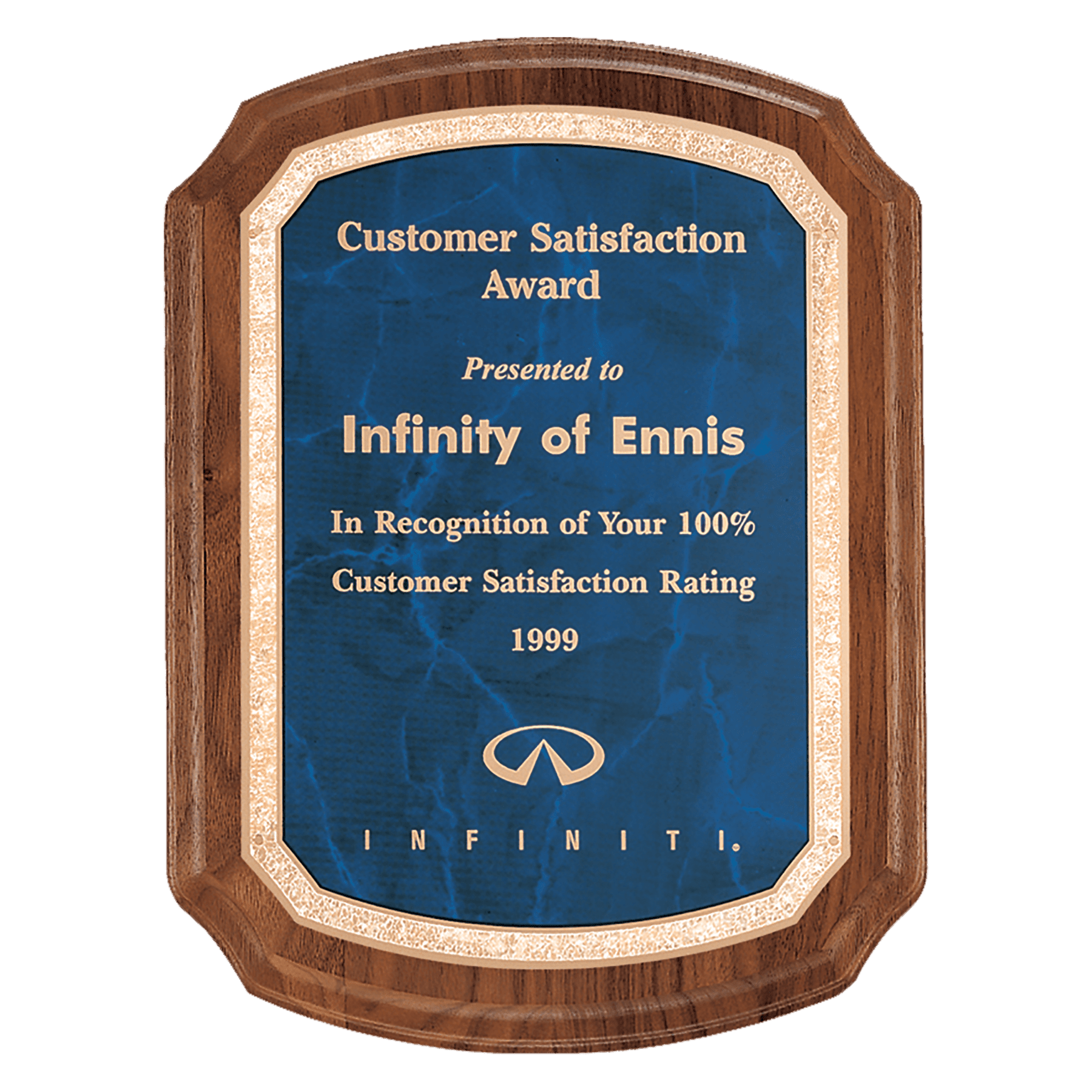 American Walnut Plaque w/Gold Border Brass Plated Plate