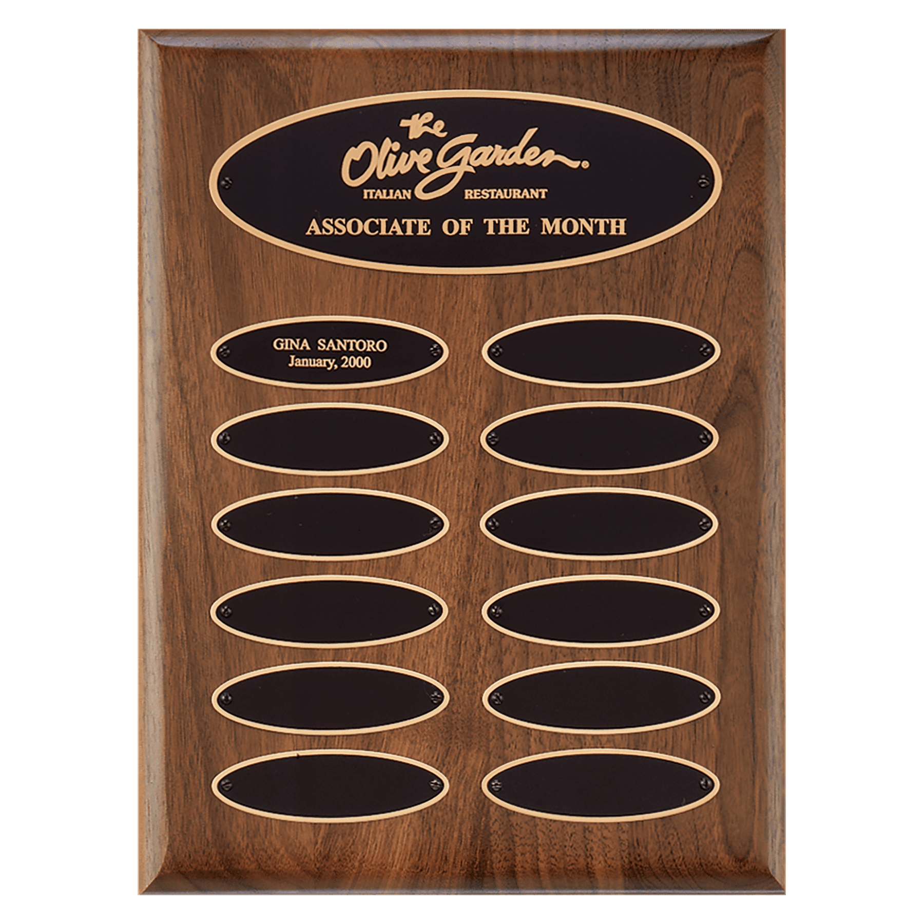 American Walnut 12 Plate Perpetual Plaque w/Brass Plates