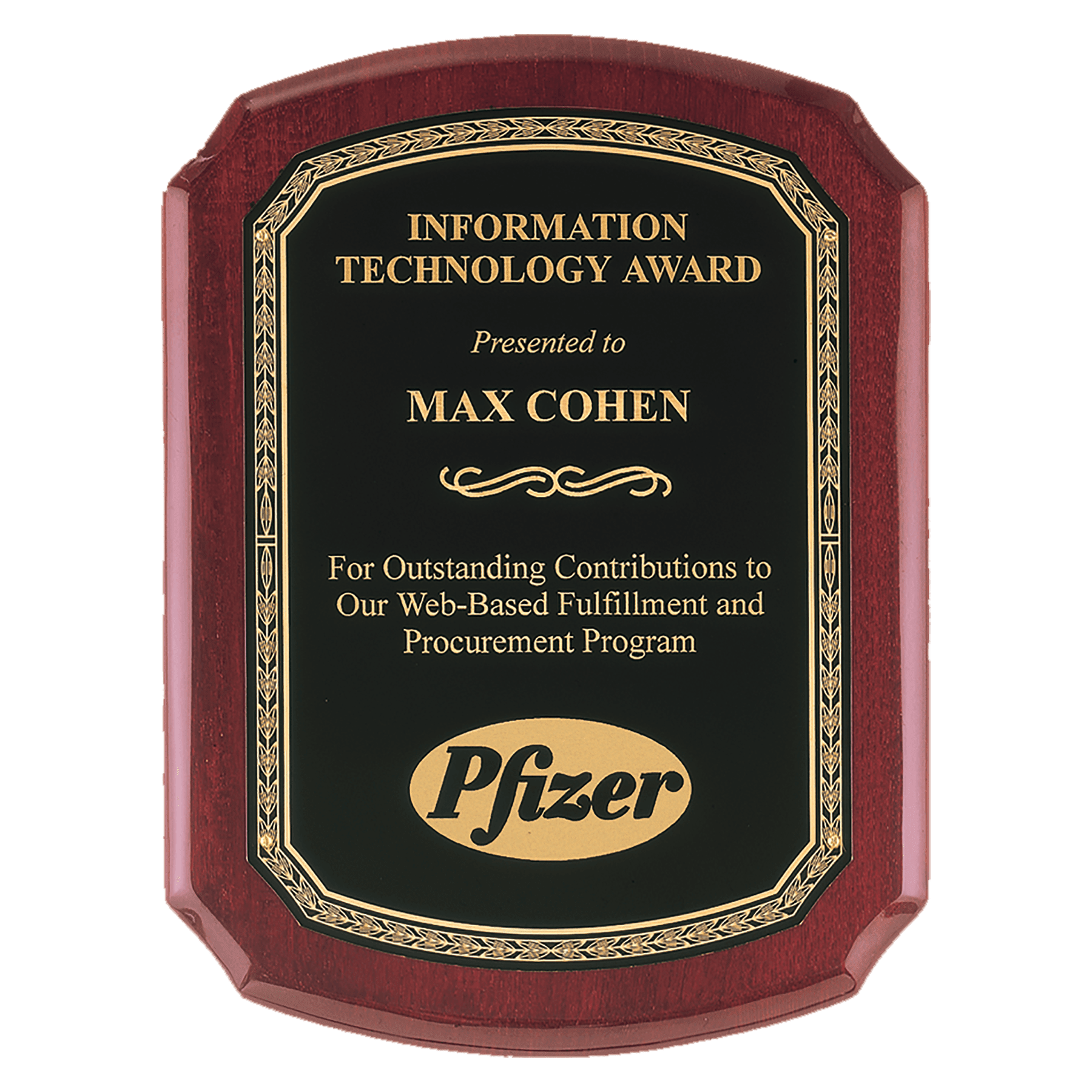 Rosewood Piano Finish Plaque w/Black Gold Border Plate