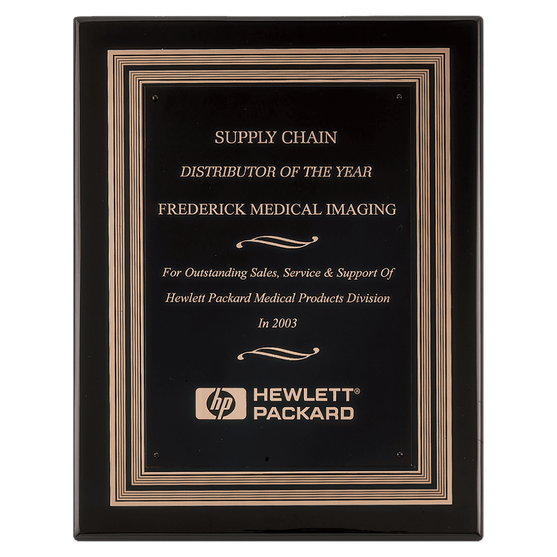 Black Piano Finish Plaque w/Black/Gold Embossed Back Plate