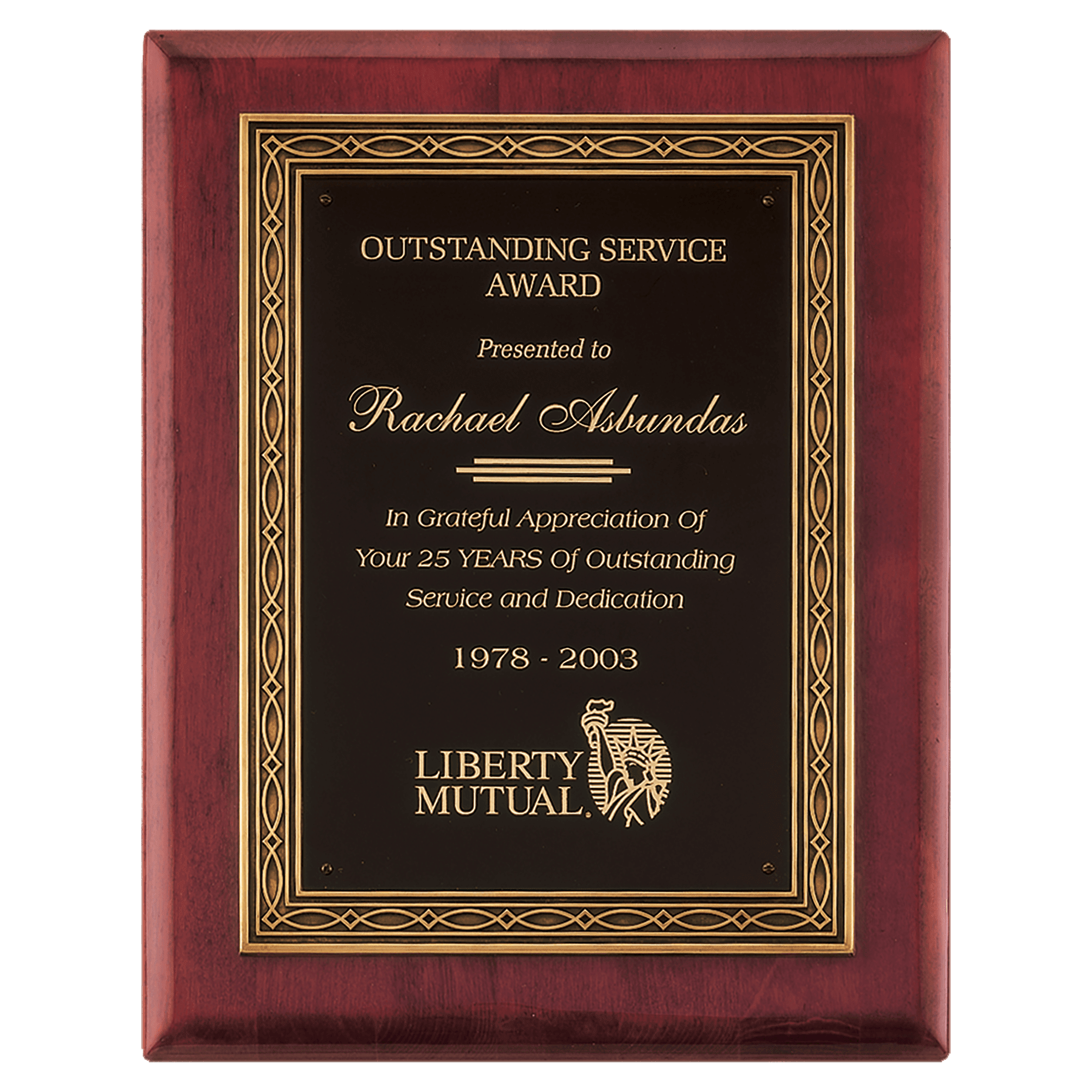 Rosewood Piano Finish Plaque w/Antique Bronze Cast Frame