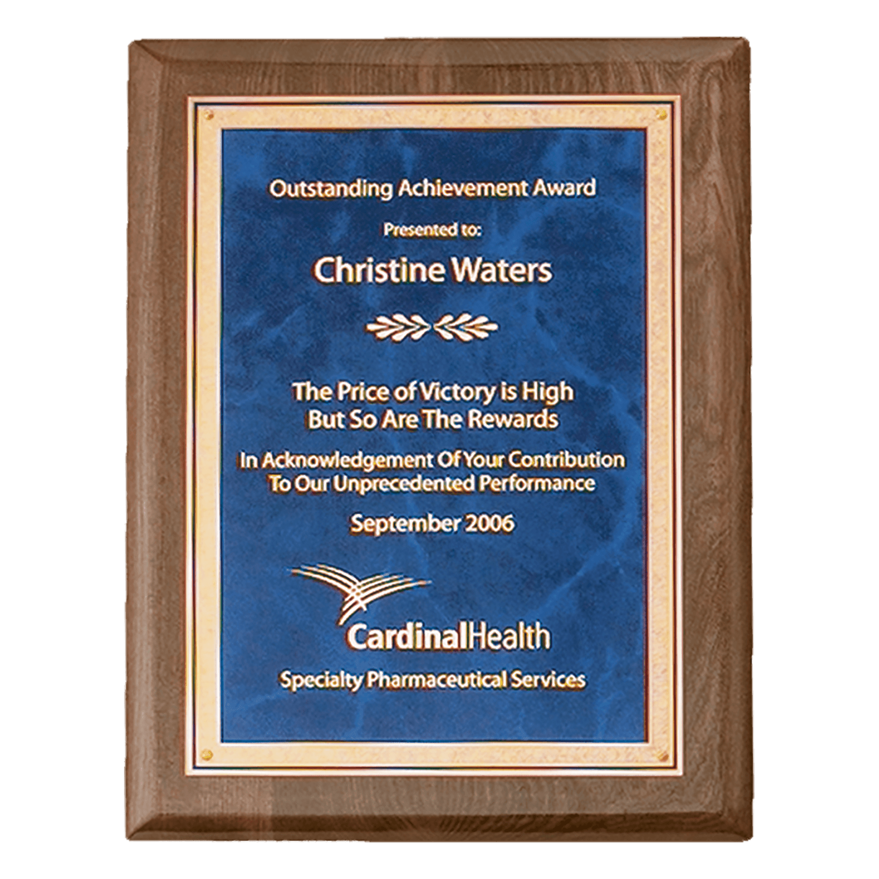 Walnut Piano Finish Plaque with Marble Plate - PWW66