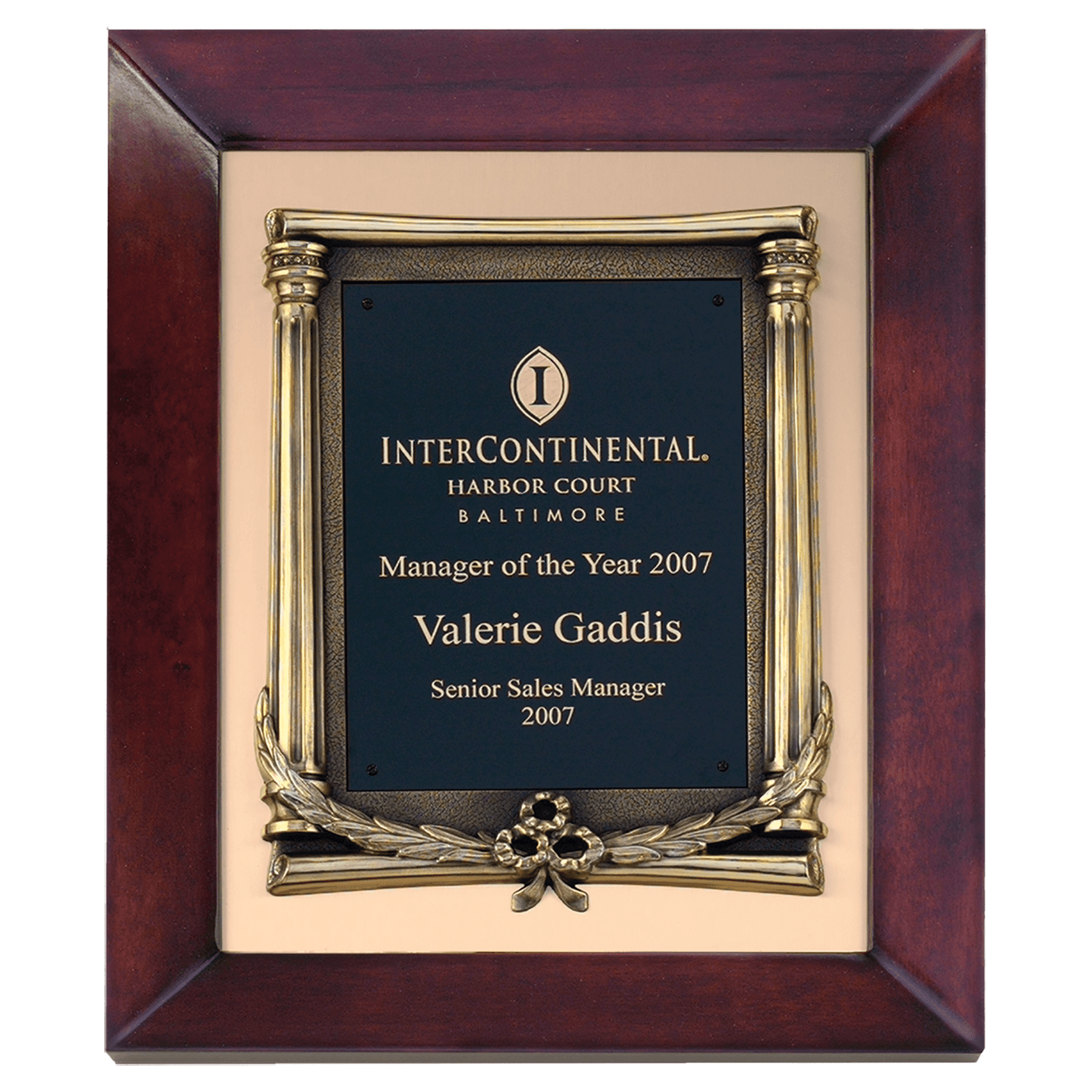 Cherry Finish Frame w/Bronze Frame on Gold Background