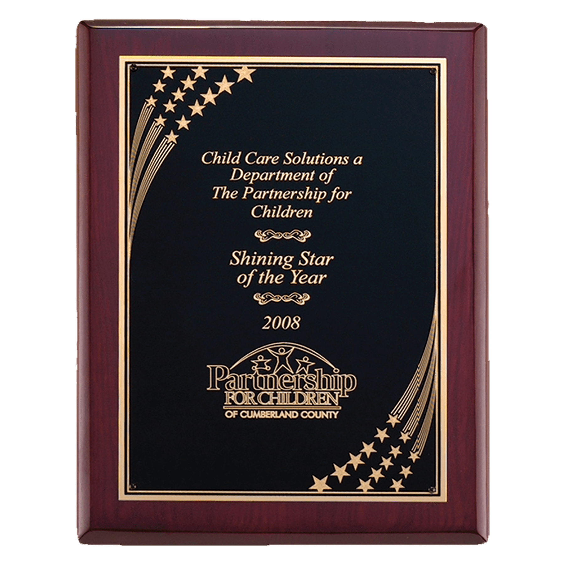 Rosewood Piano Finish Plaque w/ Star Border Plate - PWR44