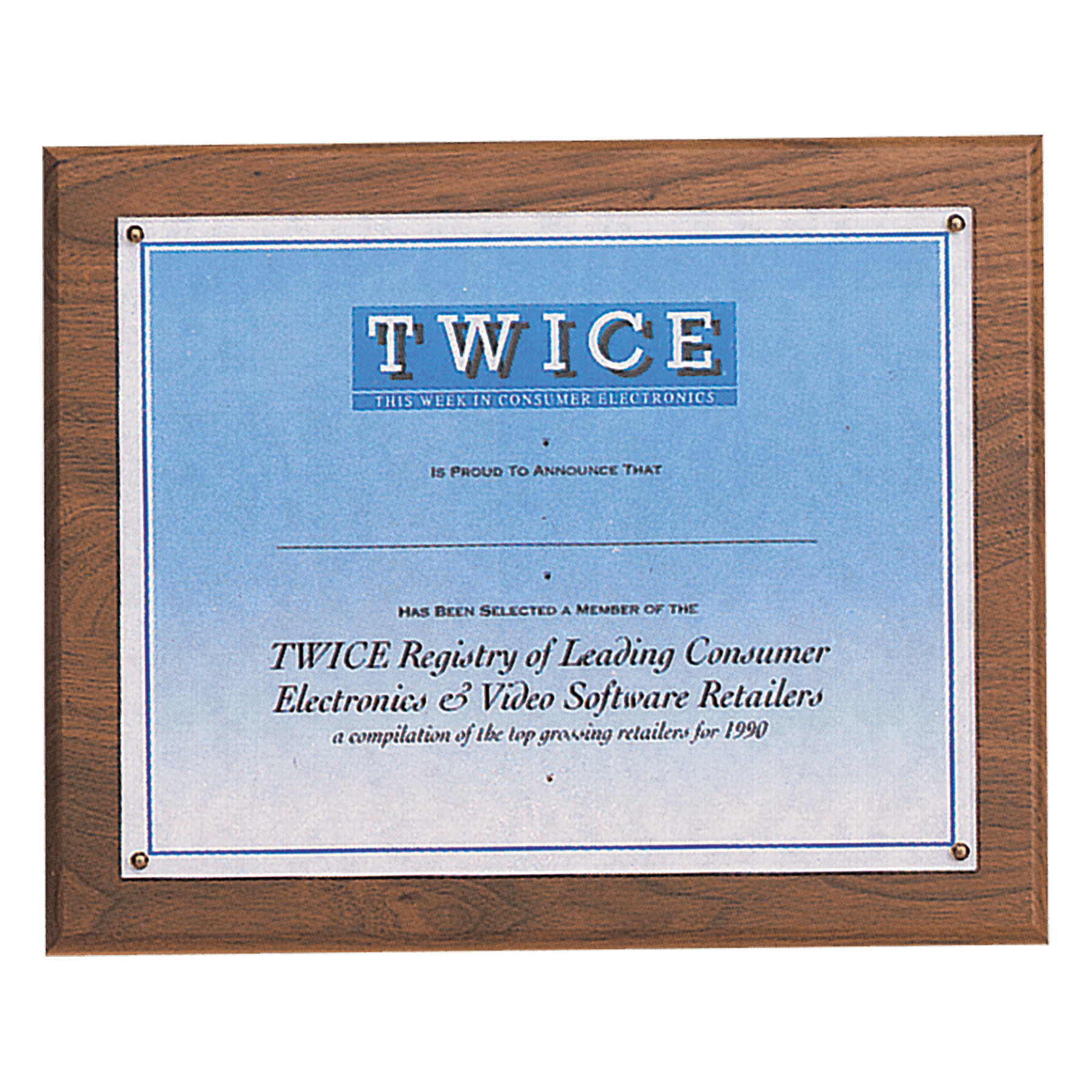 Solid Walnut Certificate Plaque with Plexiglass Cover