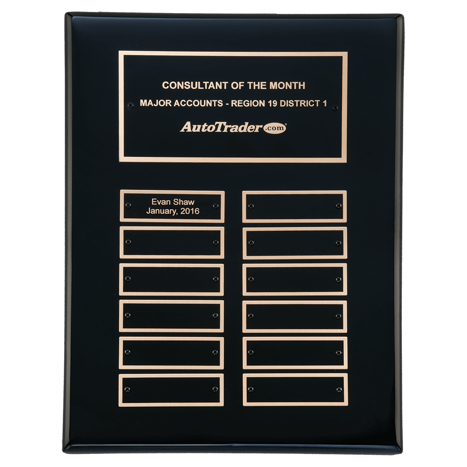 Black Piano Finish Perpetual Plaque w/12 Black Brass Plates