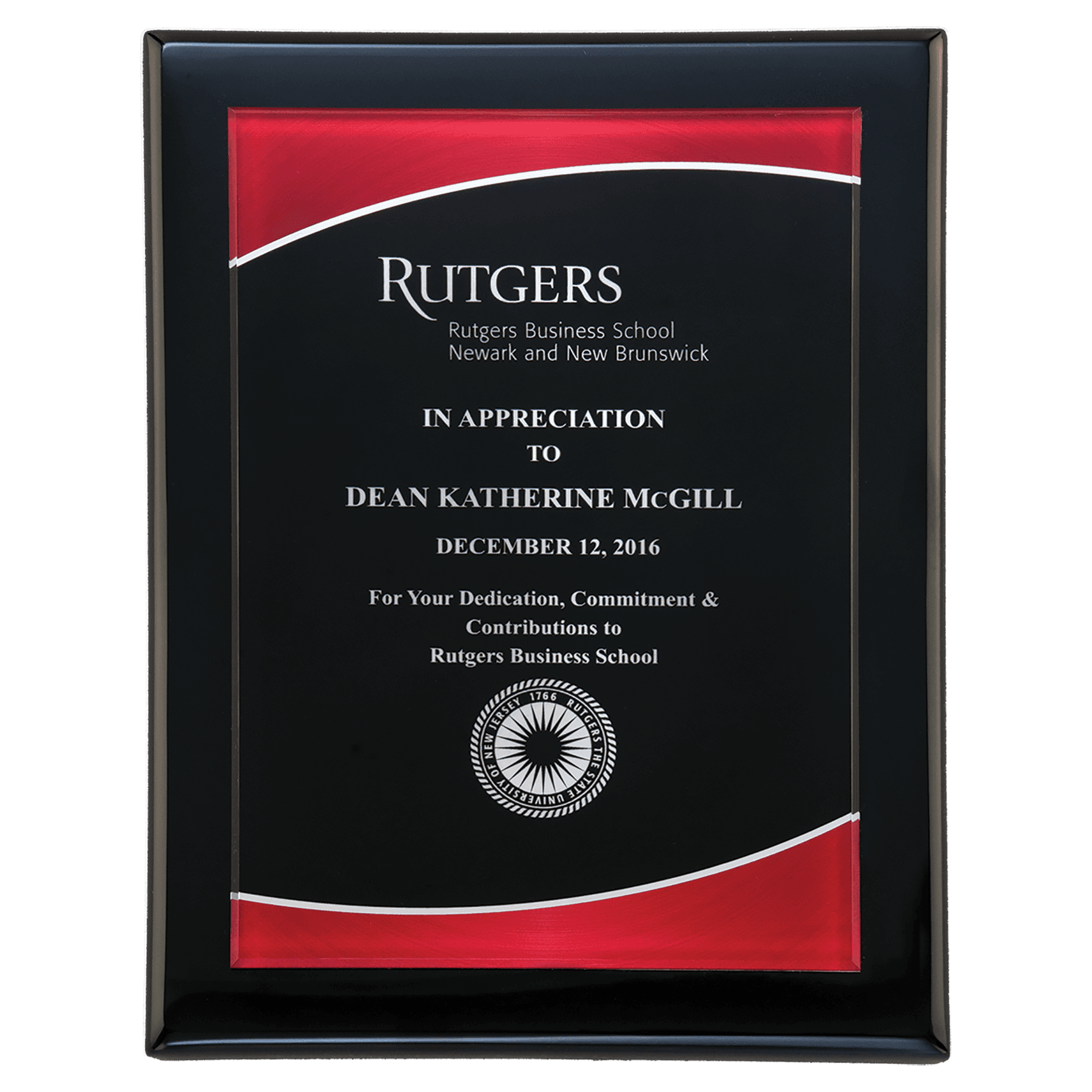Black Piano Finish Plaque w/Red Border Acrylic Plate