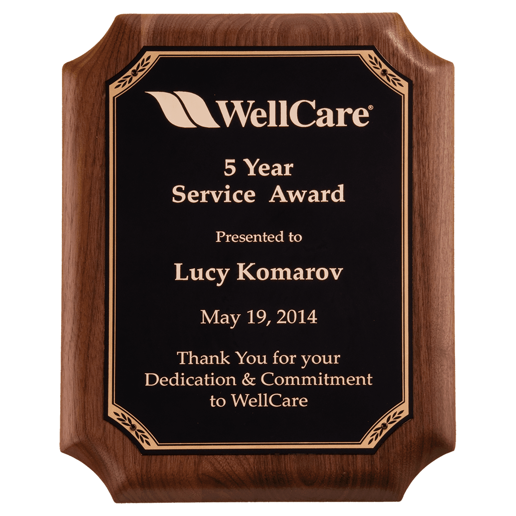 American Walnut Plaque with Gold Border Black LaserFX Plate