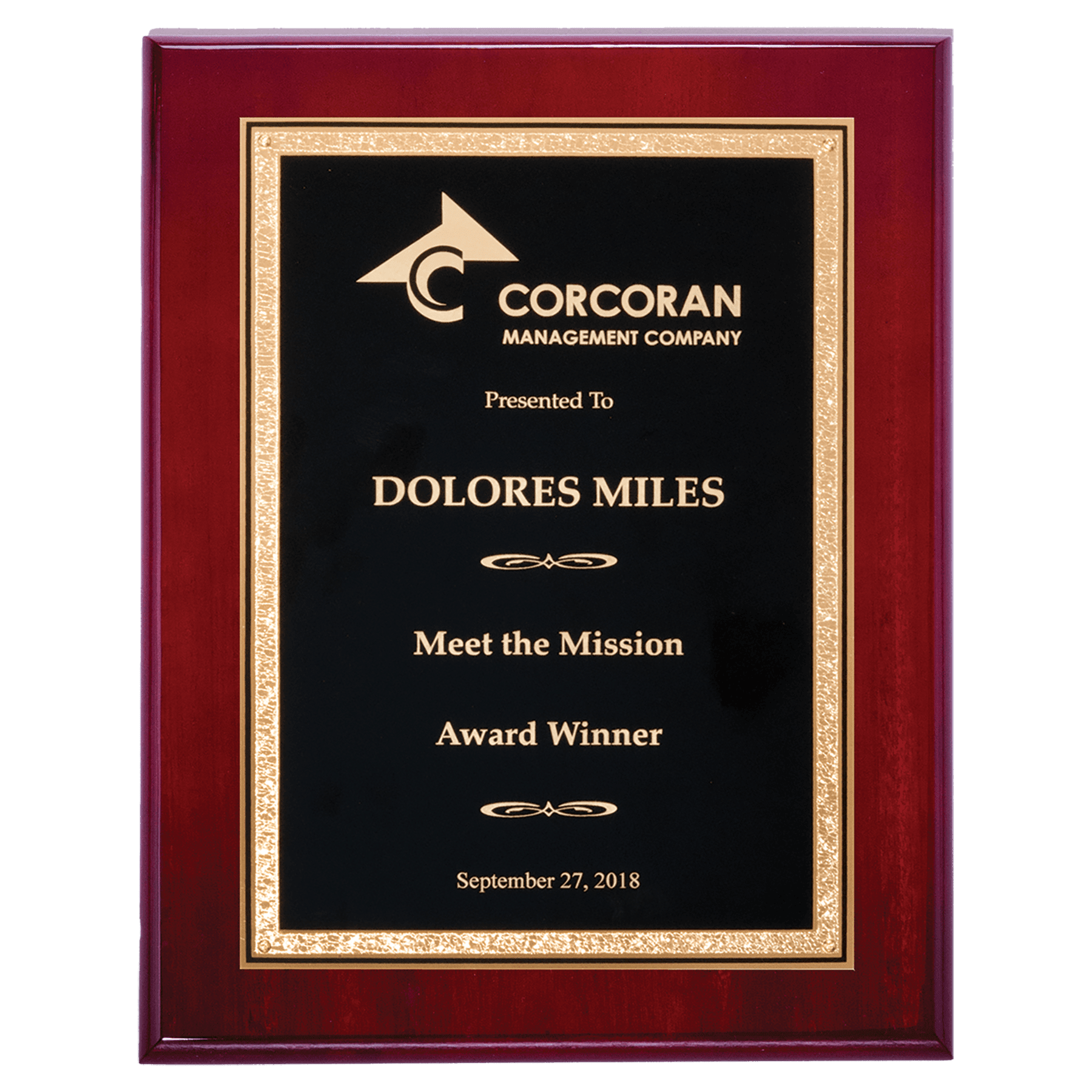 Rosewood High Lustr Plaque w/Black/Gold Design Plate