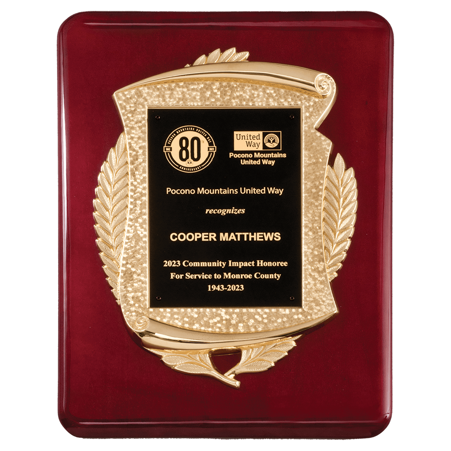 Rosewood Piano Finish Plaque w/Scroll Frame and Black Plate