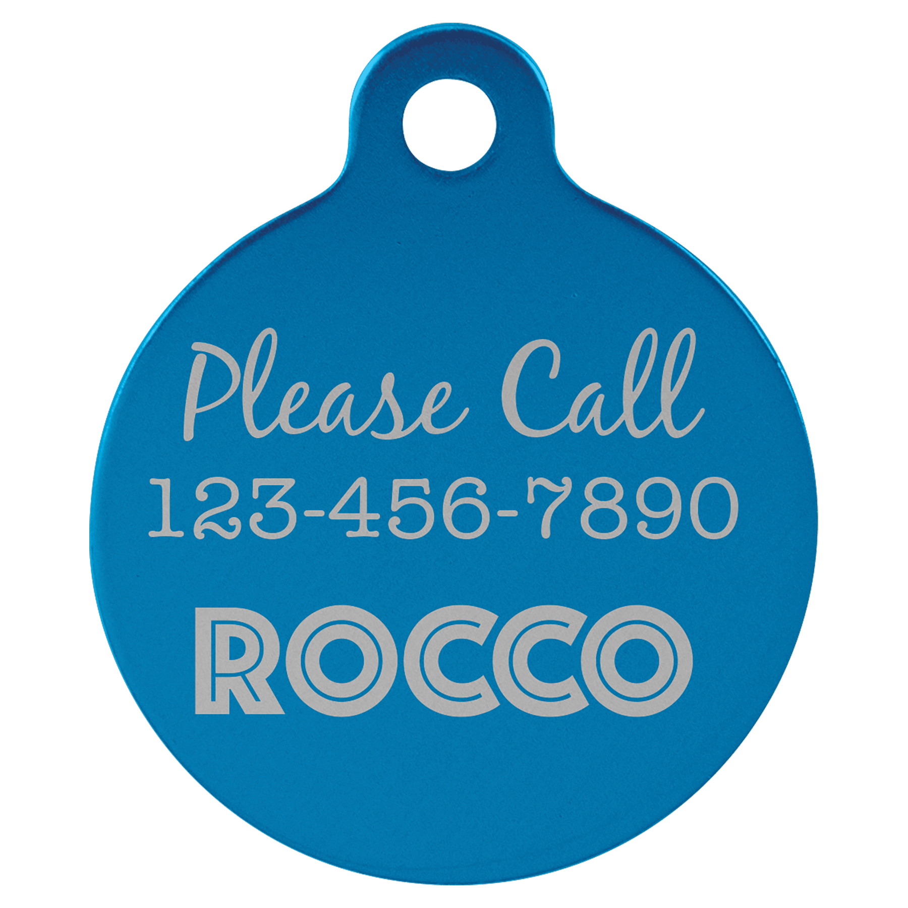1.25" Blue Anodized Aluminum Round Pet Tag with Tab