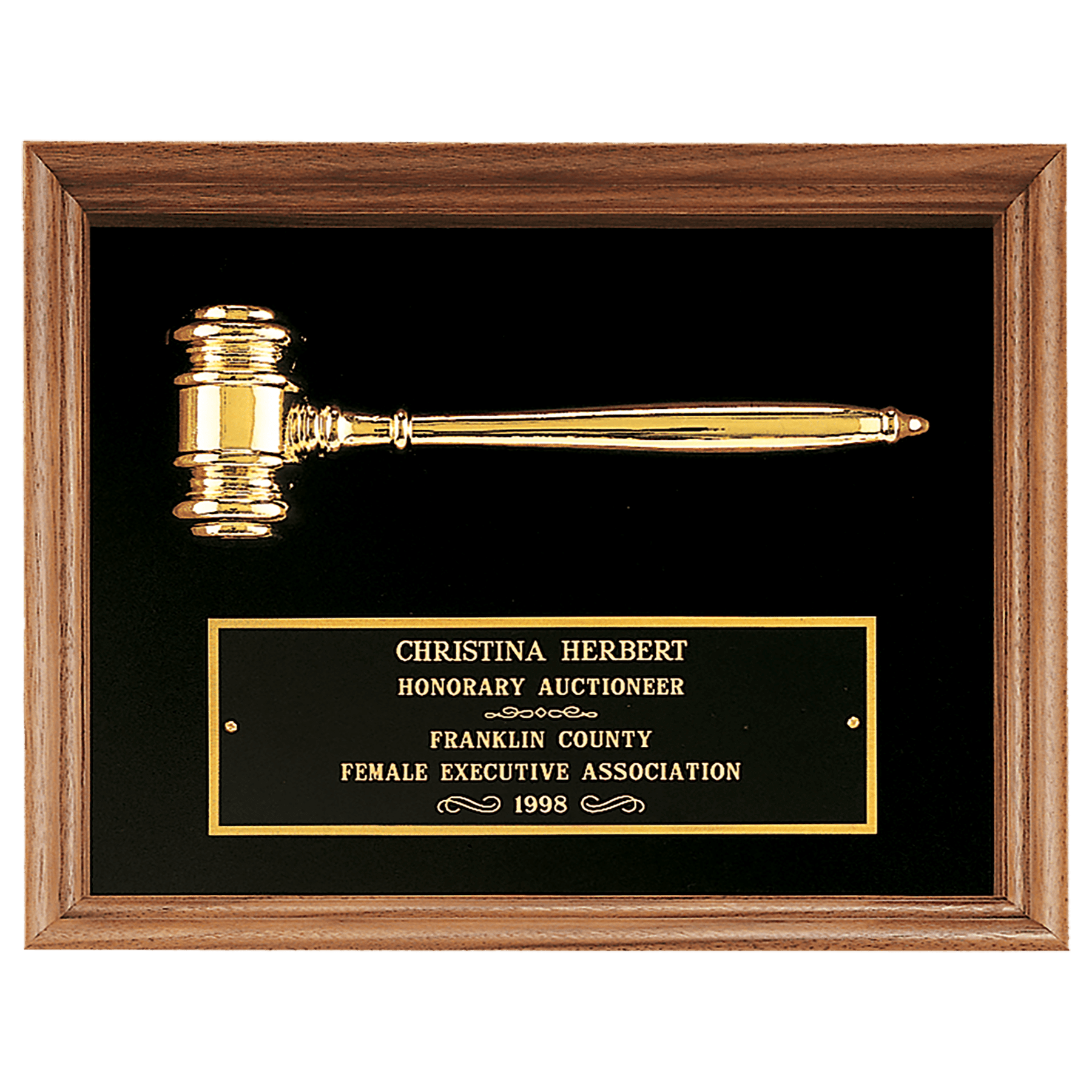 Horizontal Walnut Frame with Gavel and Velour Background - PC34