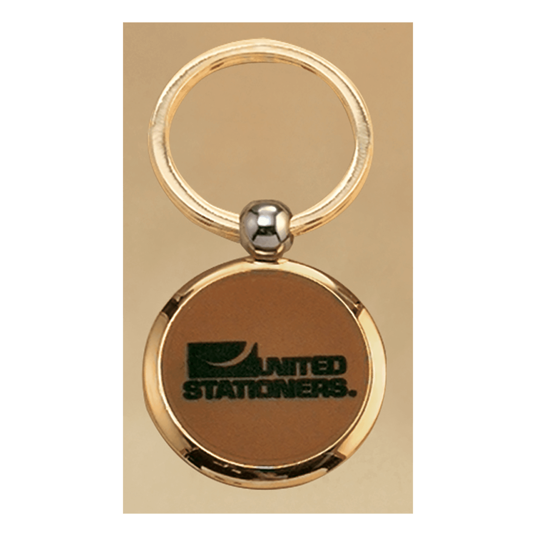 1.5" Diameter Gold Key Ring with Leather Front, Brass Back