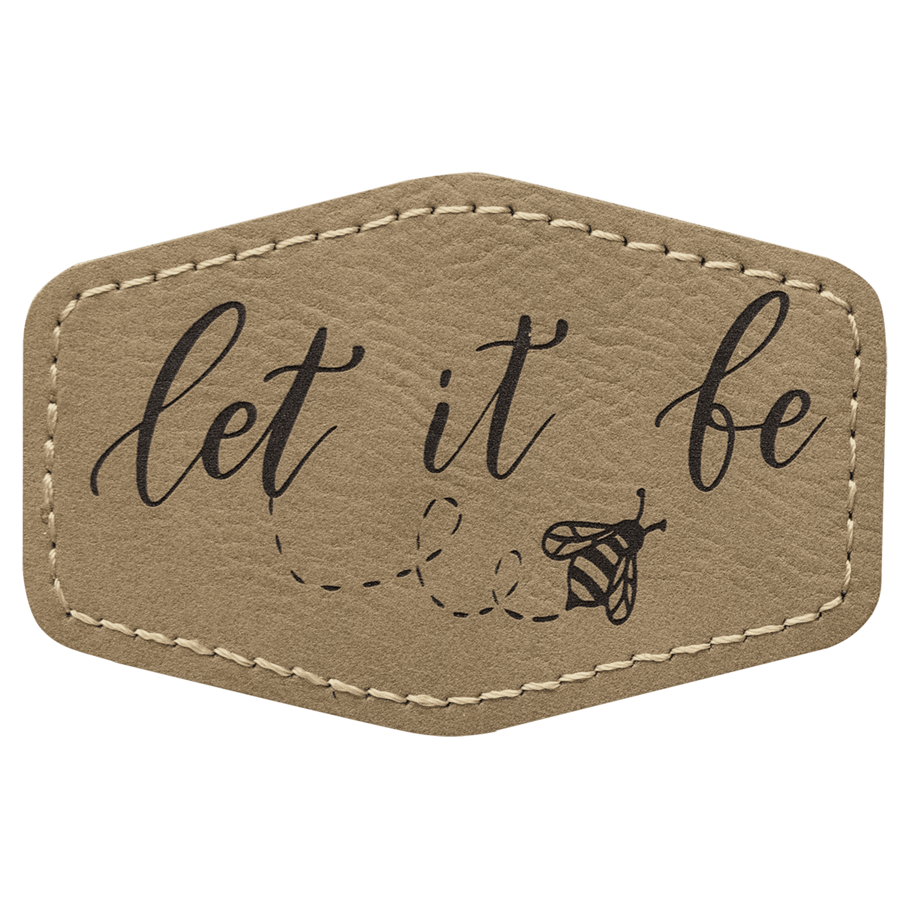 3" x 2" Hex Light Brown Leatherette Patch with Adhesive