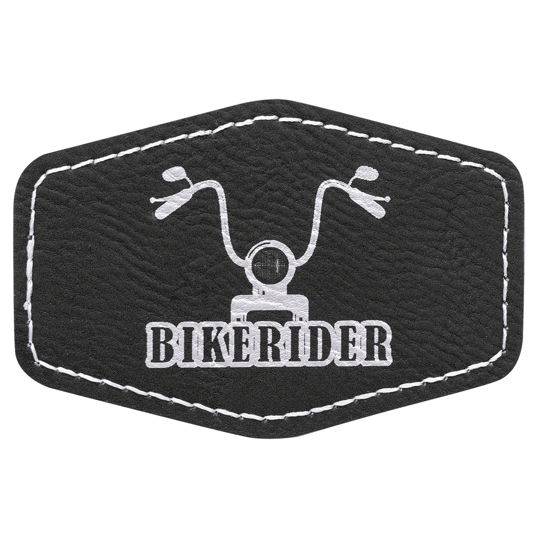 3" x 2" Hex Black/Silver Leatherette Patch with Adhesive