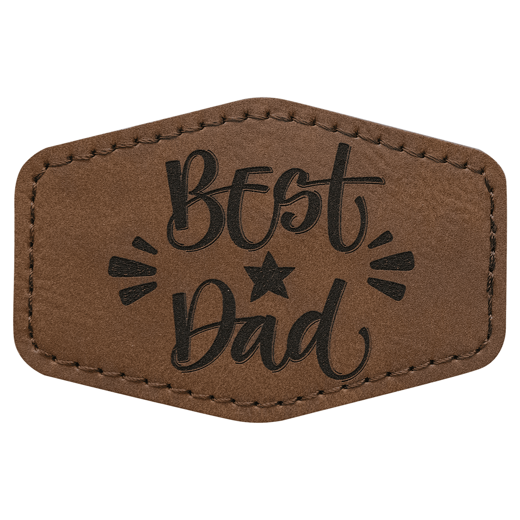 3" x 2" Hex Dark Brown Leatherette Patch with Adhesive