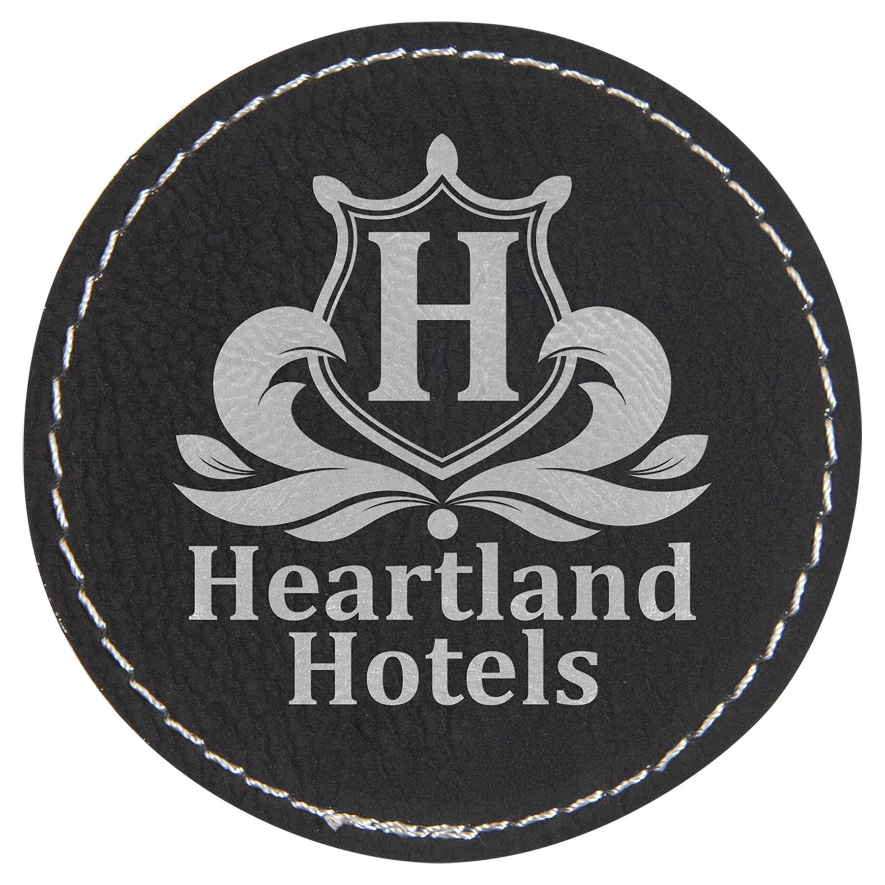 2.5" Round Black/Silver Leatherette Patch with Adhesive