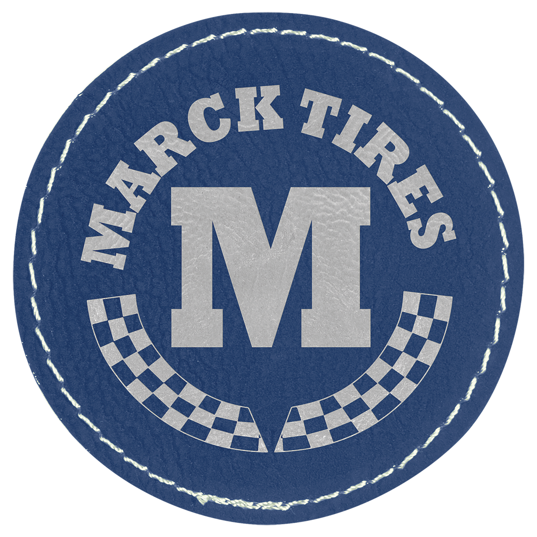 2.5" Round Blue/Silver Leatherette Patch with Adhesive