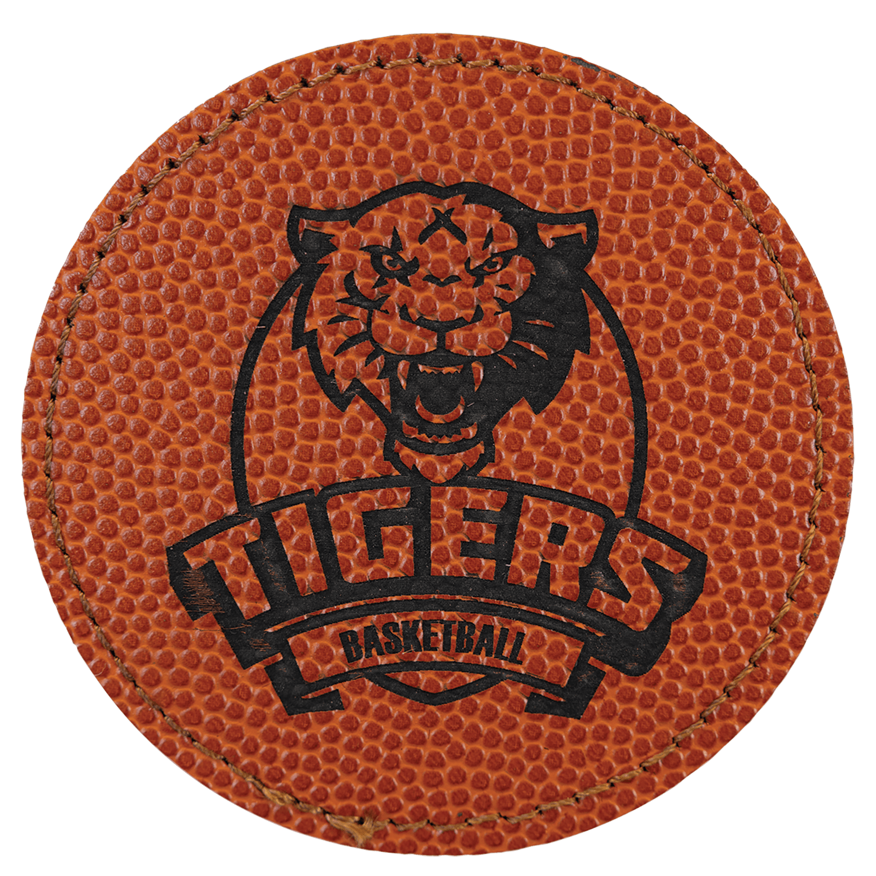3" Round Basketball Leatherette Patch with Adhesive