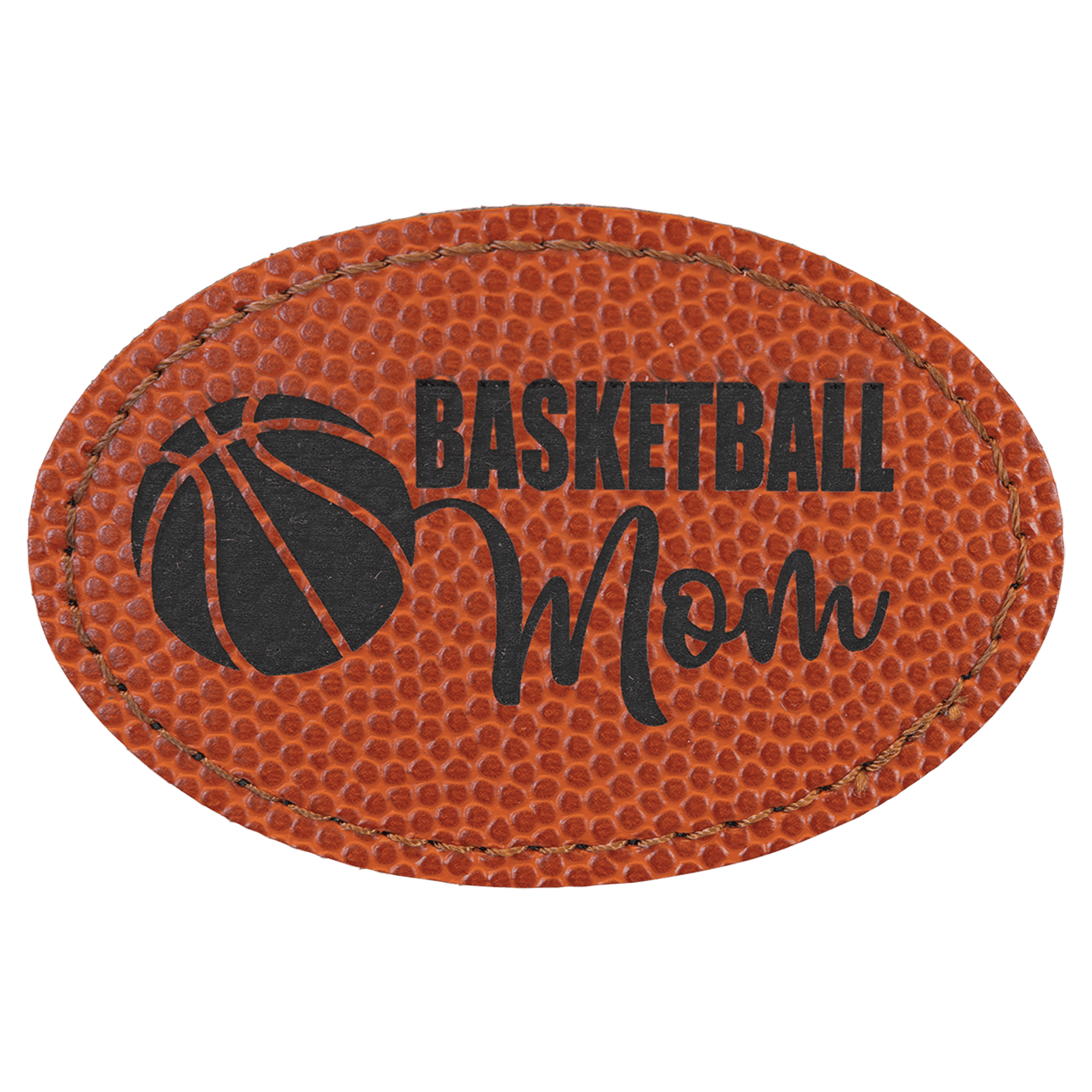 3" x 2" Oval Basketball Leatherette Patch with Adhesive