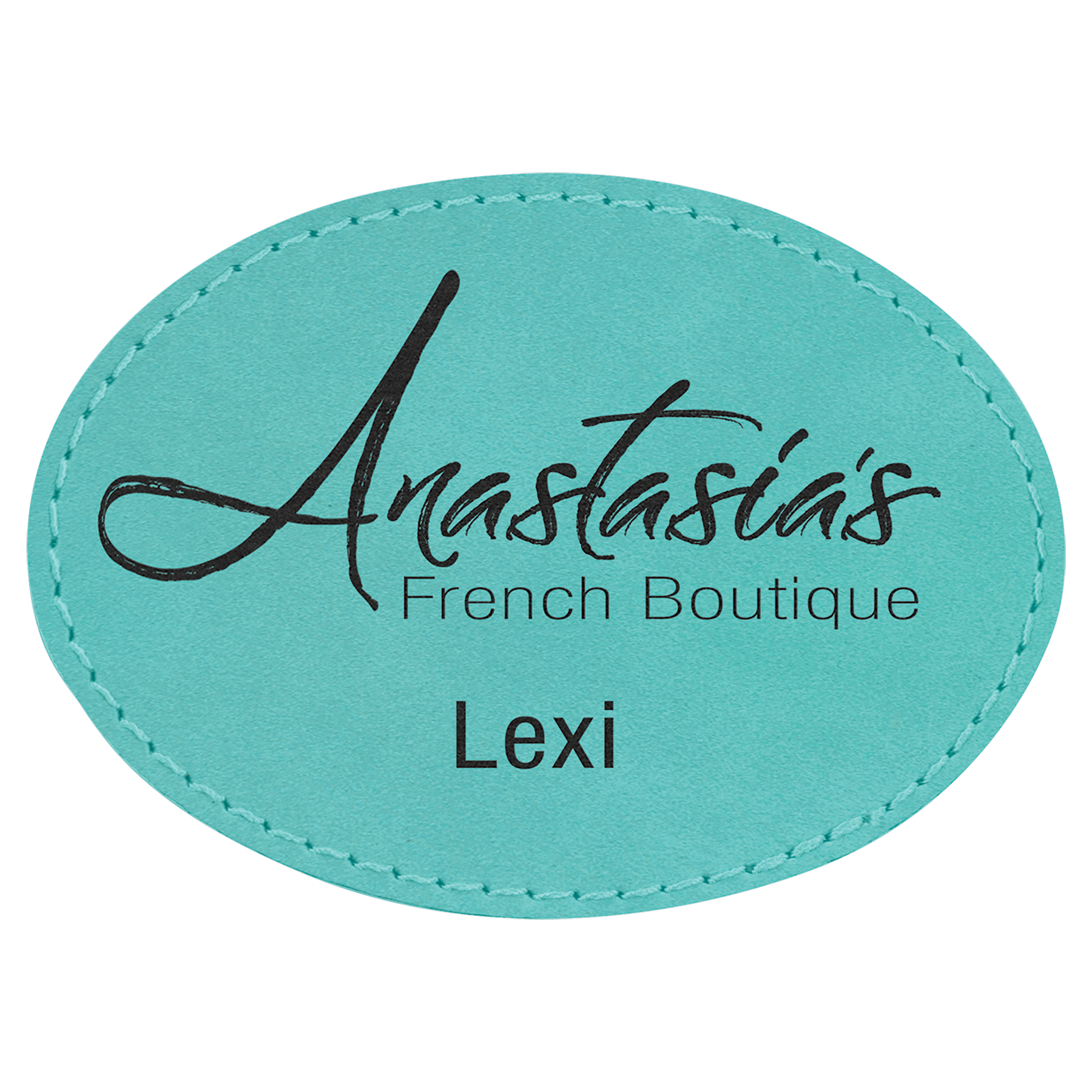 3.5" x 2.5" Oval Teal Leatherette Patch with Adhesive