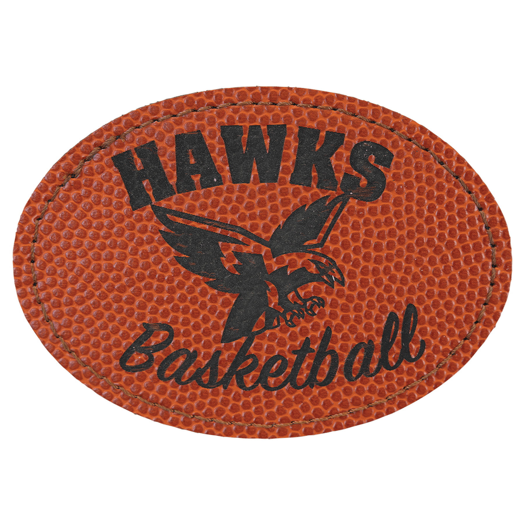 3.5" x 2.5" Oval Basketball Leatherette Patch with Adhesive