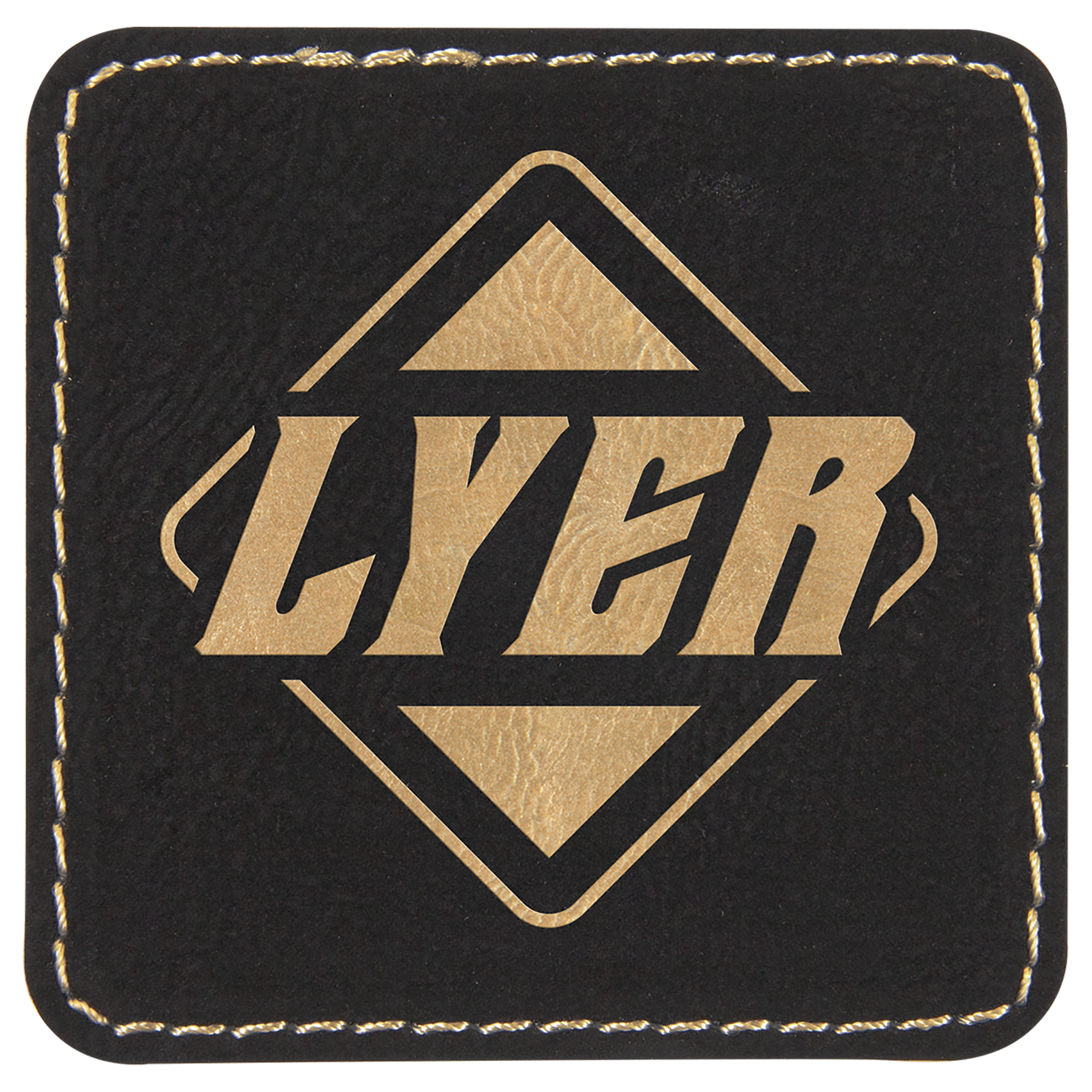 2.5" x 2.5" Black/Gold Square Leatherette Patch w/Adhesive