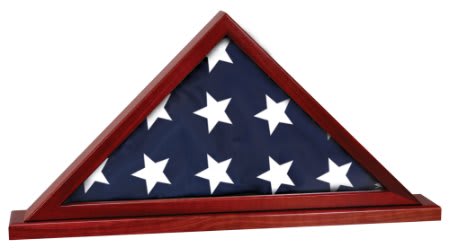 Rosewood Finish Flag Display Case with Base Attached