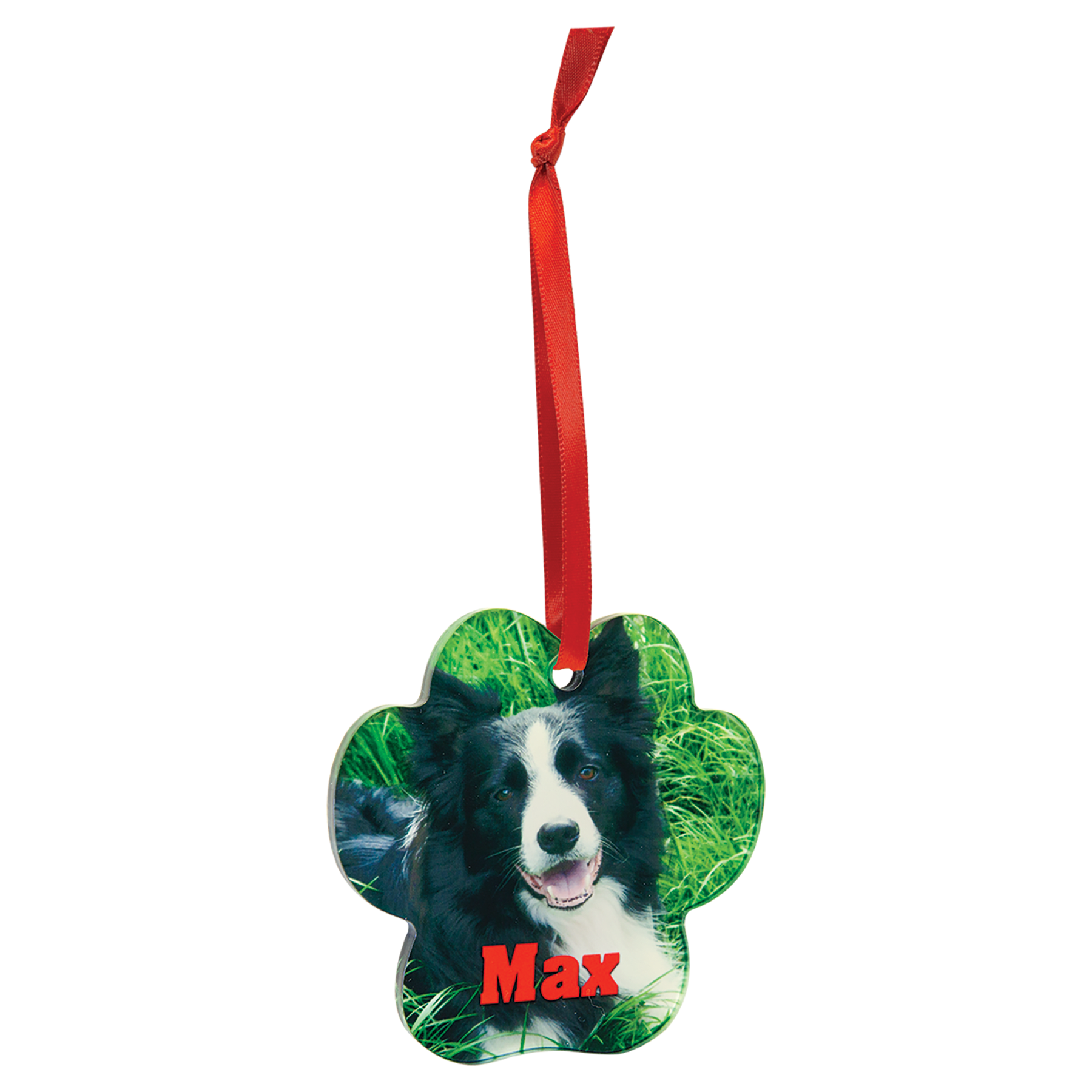 Paw Sublimatable Acrylic Ornament with Red Ribbon