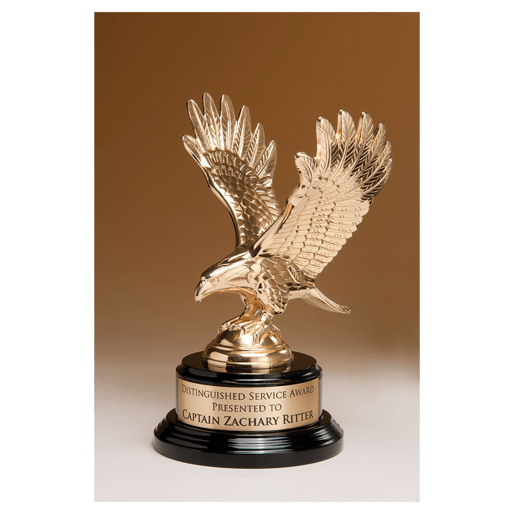 Gold Metal Eagle on a Black Piano Finish Base