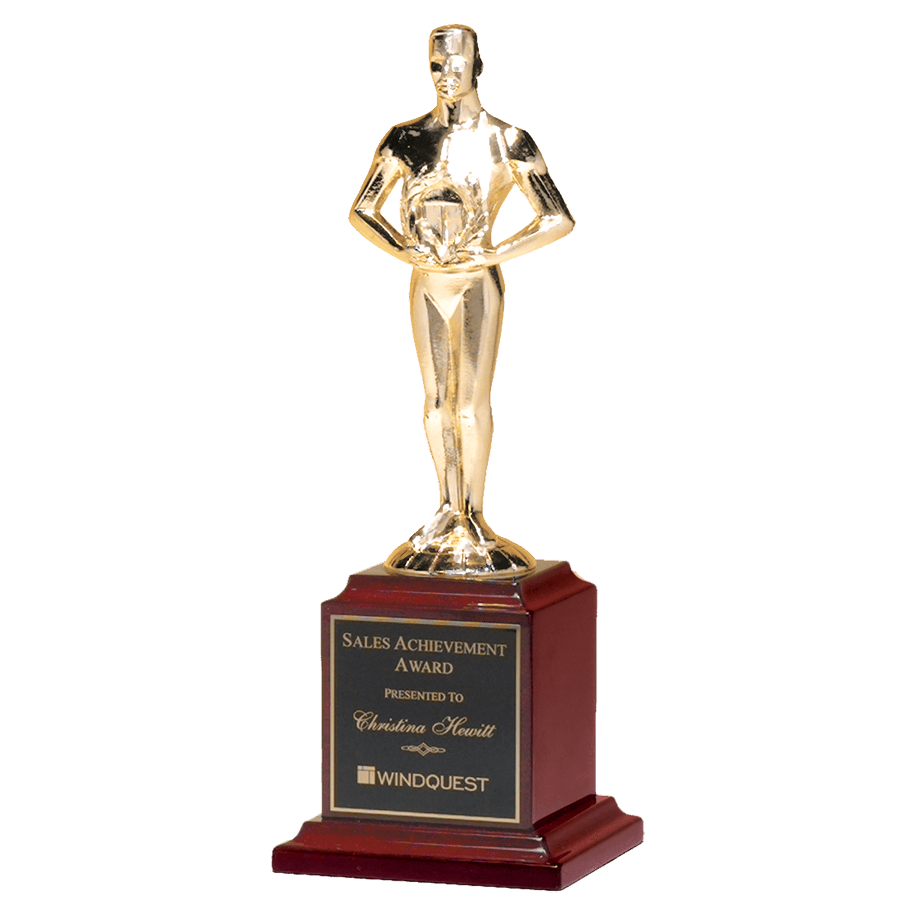 Cast Metal Gold Achiever Figure on a Rosewood Base