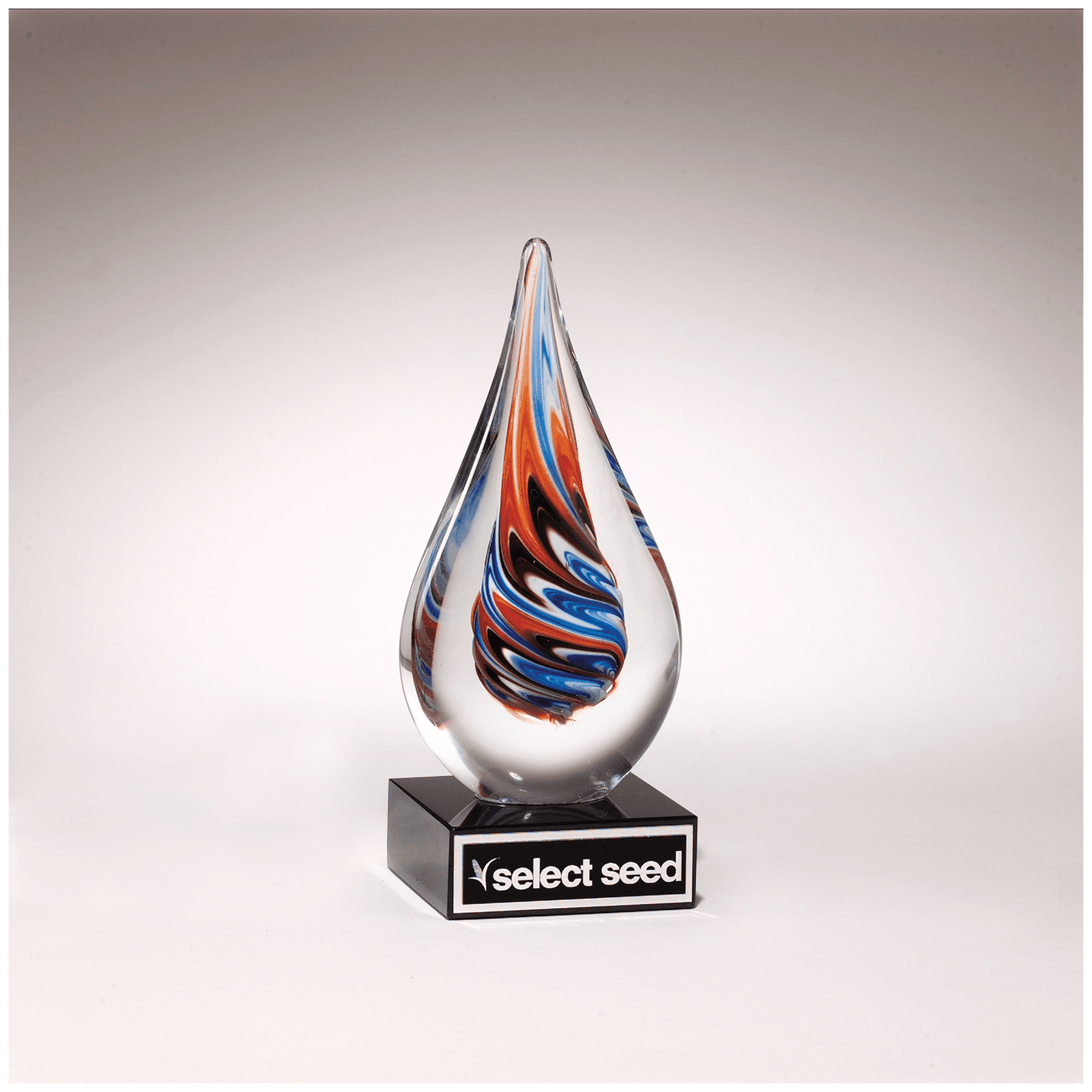 7.5" Teardrop Art Glass on Black Glass Base