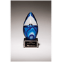 6.5" Blue Egg Shaped Art Glass on Black Glass Base