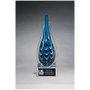10" Blue and Black Teardrop Art Glass on Clear Glass Base