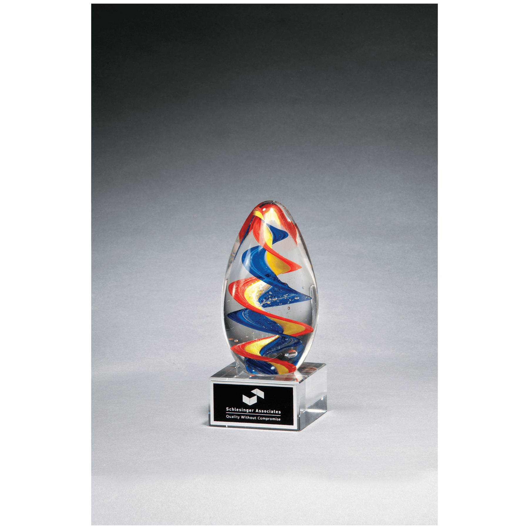 6" Colorful Egg Shaped Art Glass on Clear Glass Base