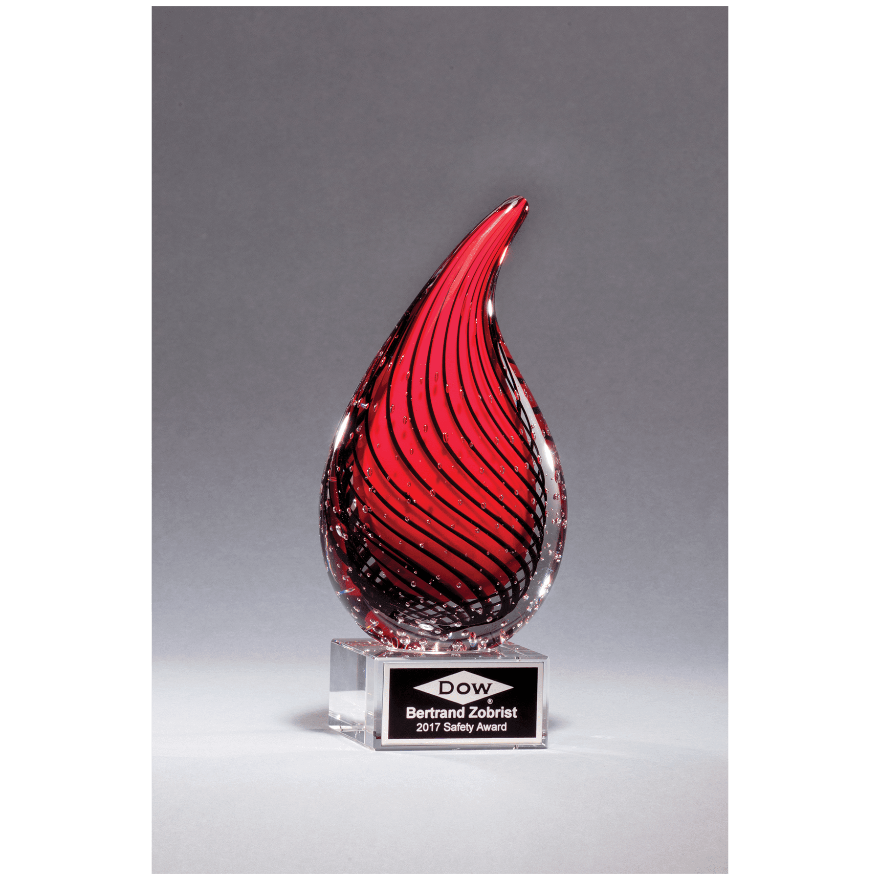 7.5" Red Teardrop Art Glass on Clear Glass Base