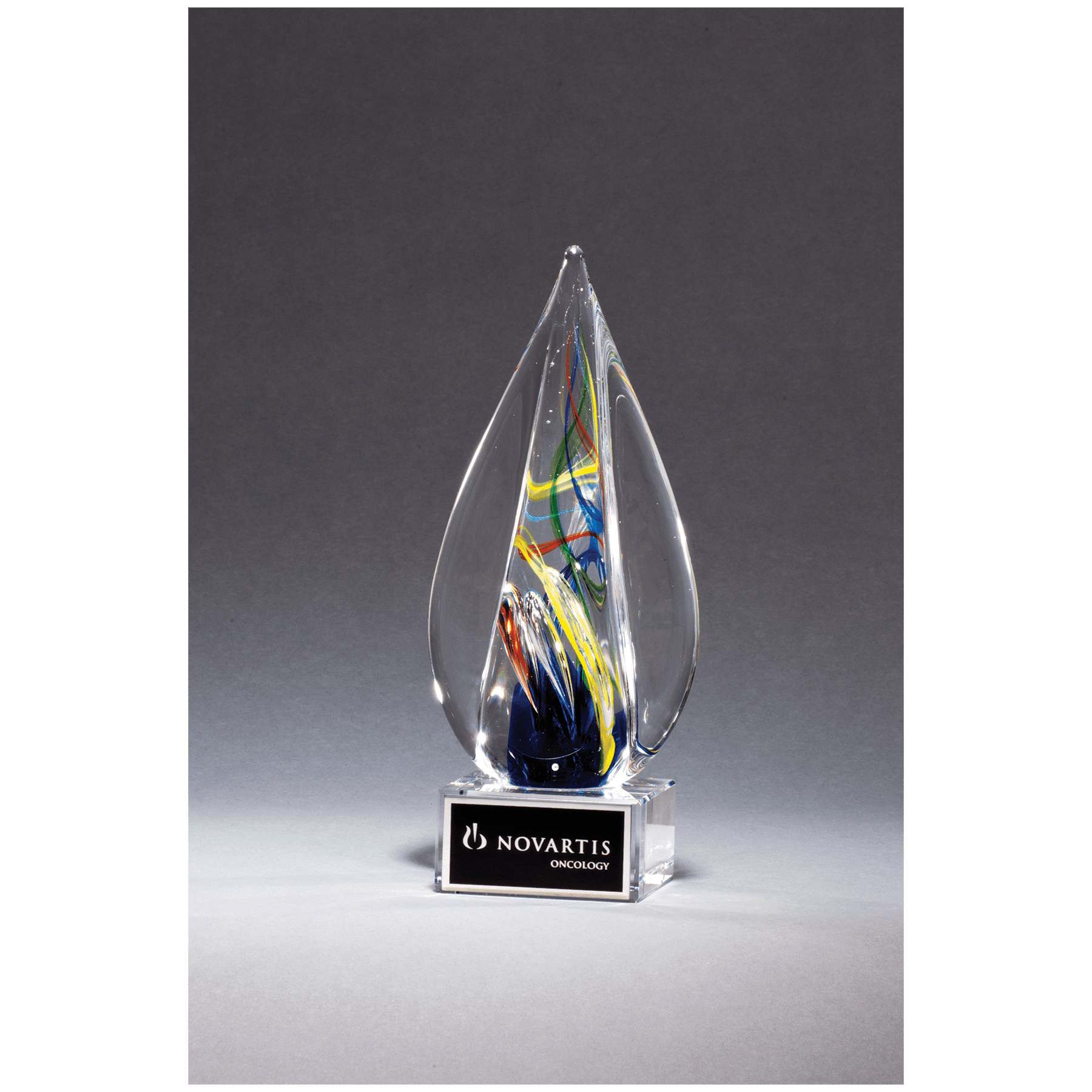 7.1" Flame Art Glass on Clear Glass Base