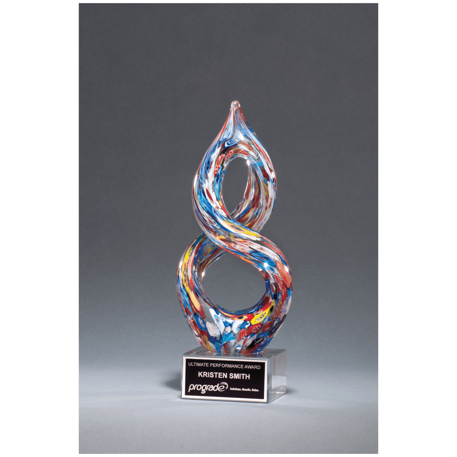 10" Helix Multi-Color Art Glass on Clear Glass Base