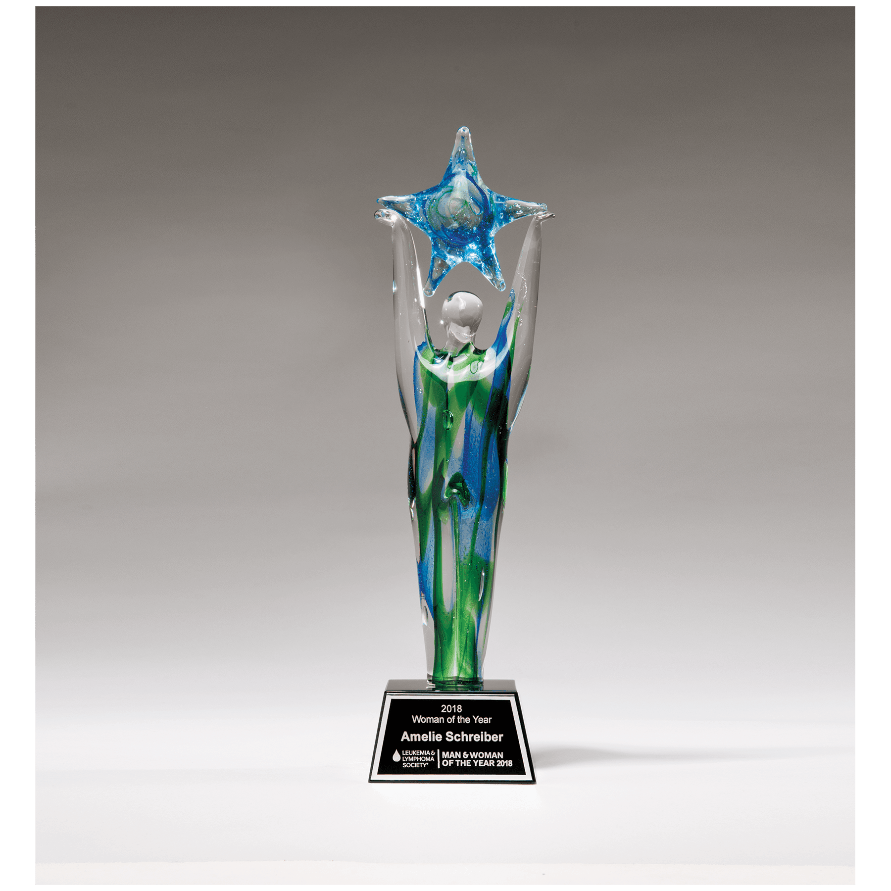 11.5" Star Achiever Art Glass on Clear Glass Base