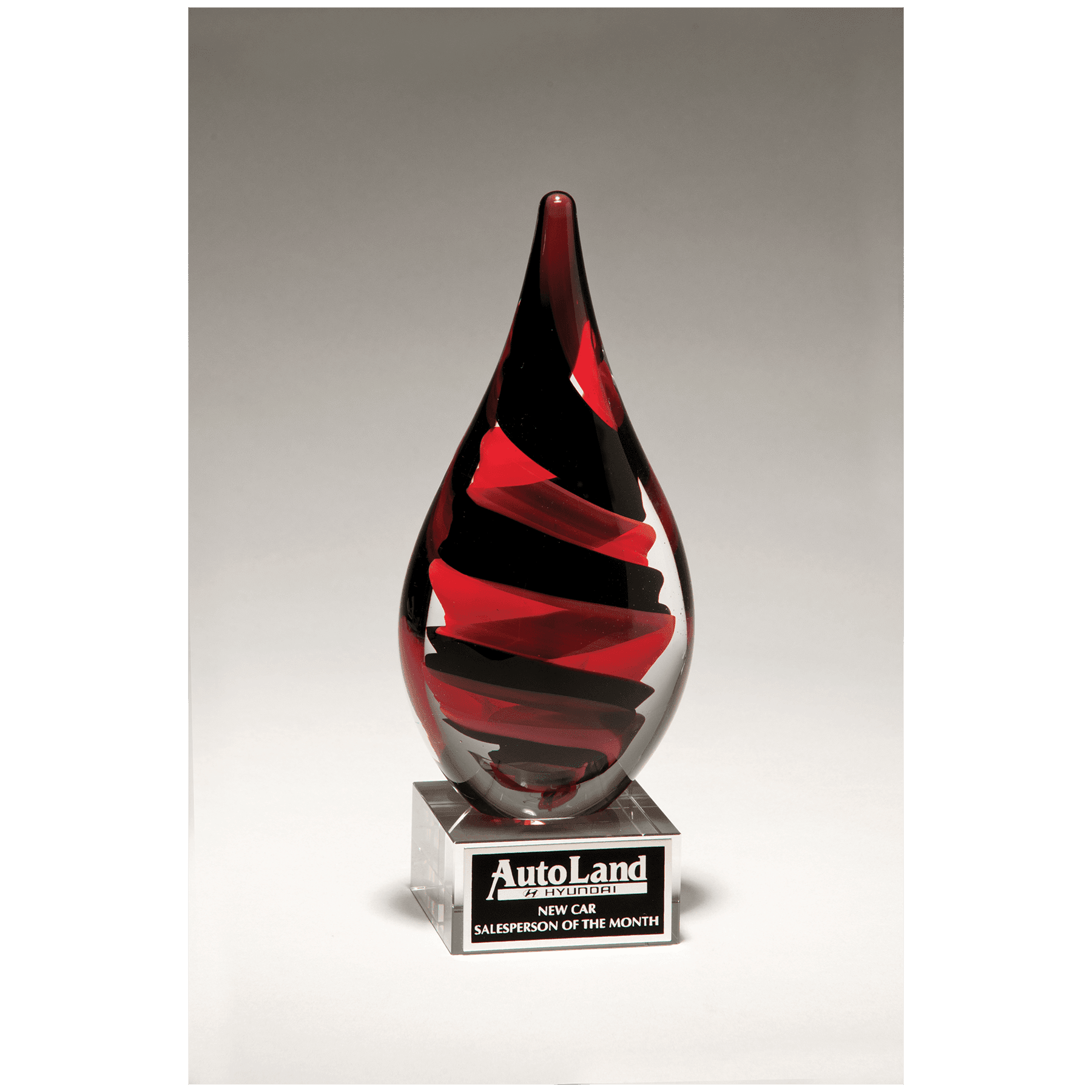 8" Black and Red Helix Teardrop on Clear Glass Base