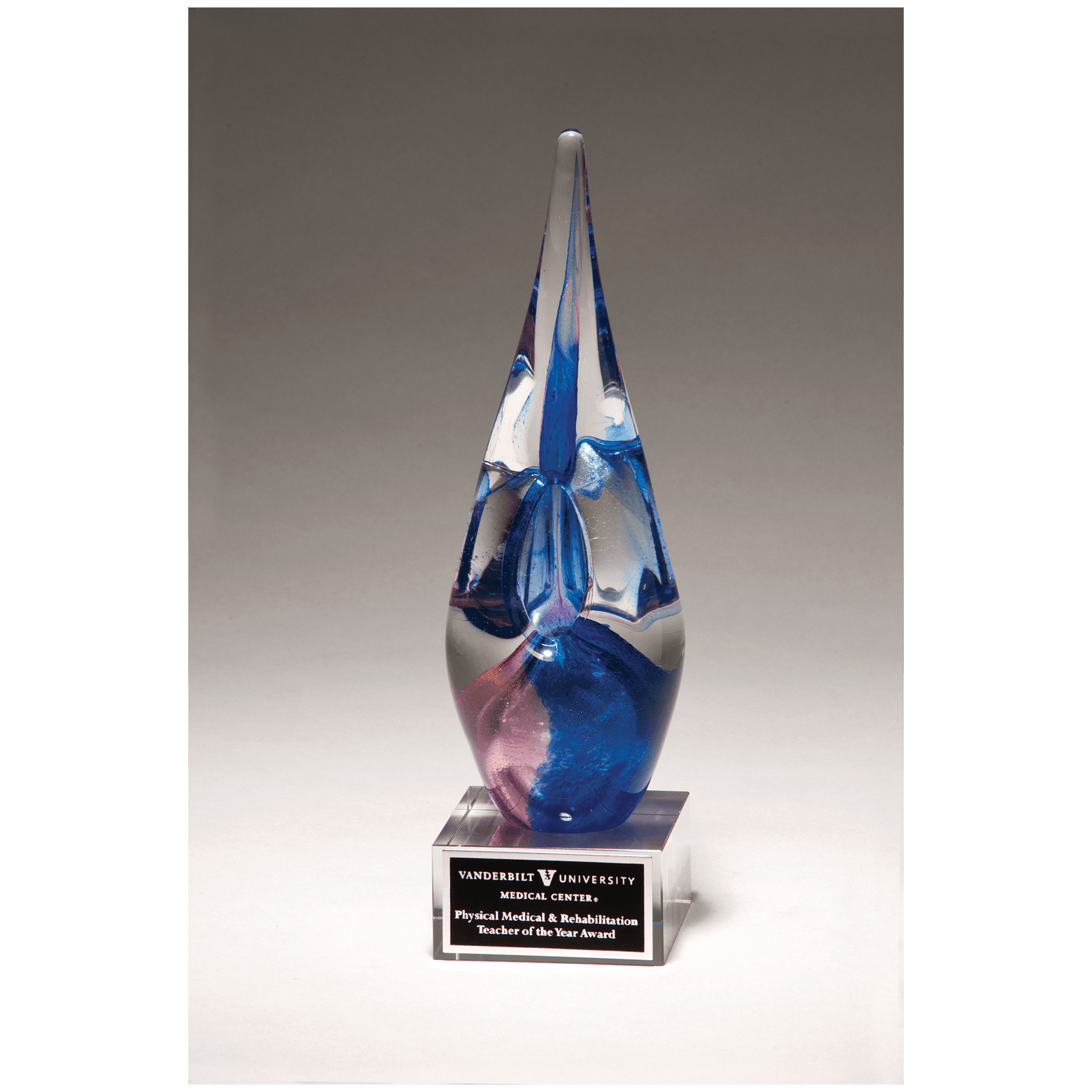 10.5" Blue & Violet Art Glass on Clear Glass Base