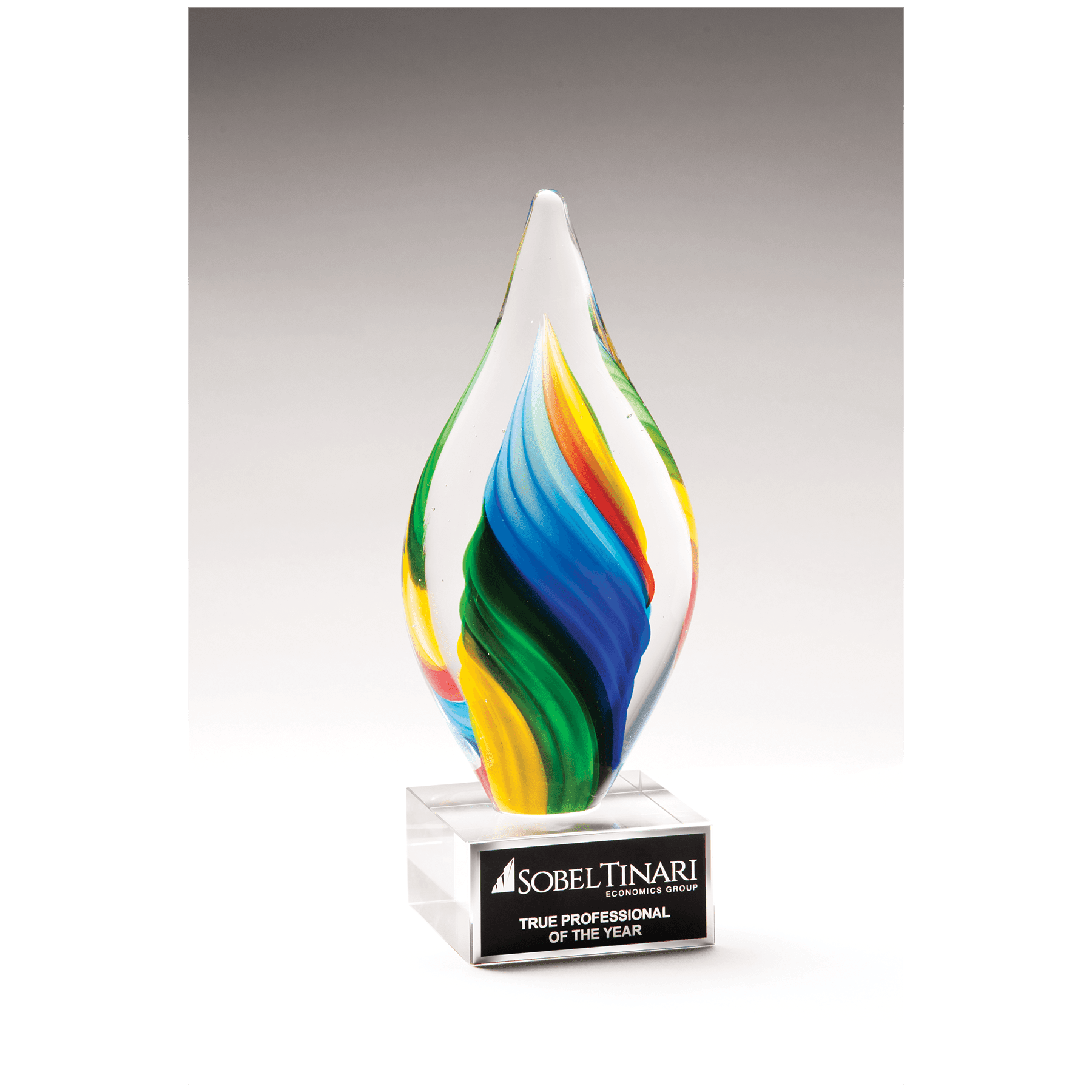 9" Rainbow Twist Art Glass on Clear Glass Base
