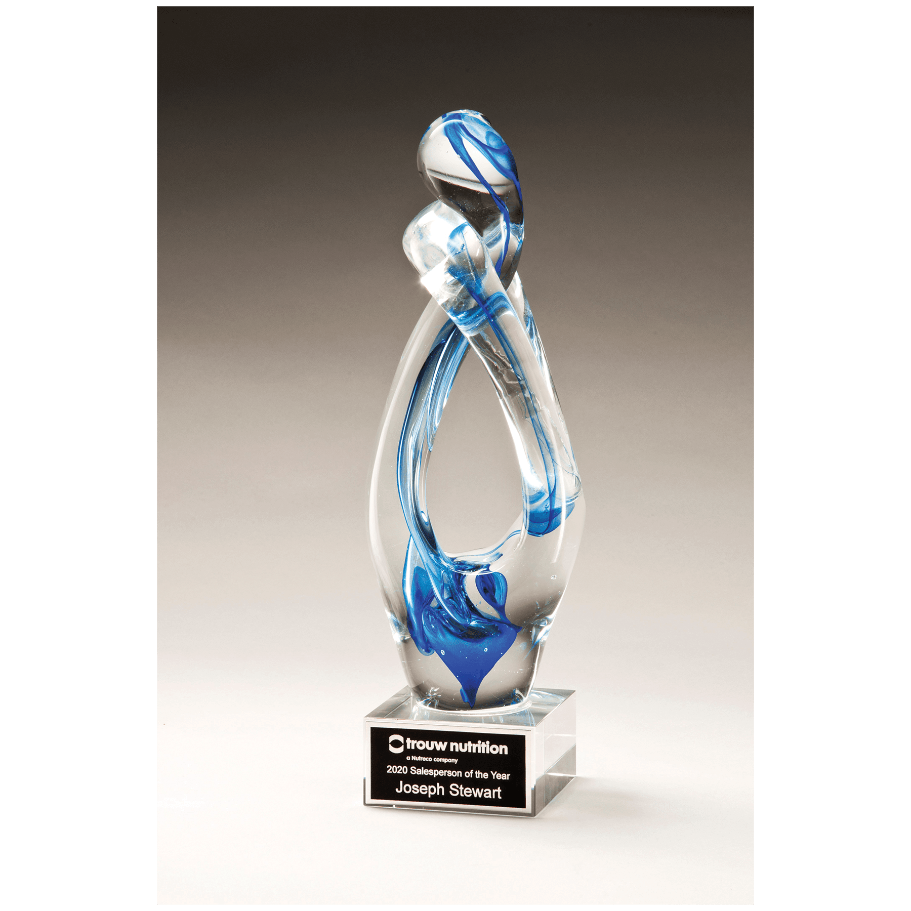 12" Contemporary Sculpture w/Blue Accent Art Glass on Base