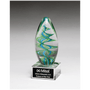 6.5" Blue and Green Helix Egg Shaped Art Glass on Clear Base