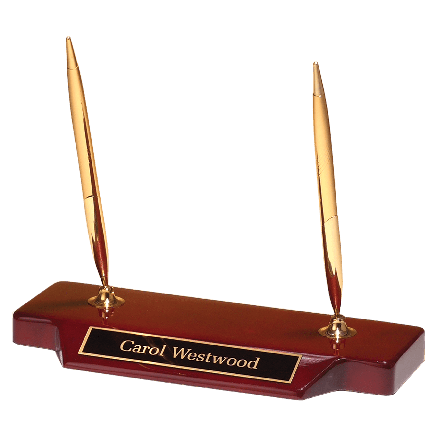 Double Gold-Tone Pen Set on Rosewood Piano Finish Base
